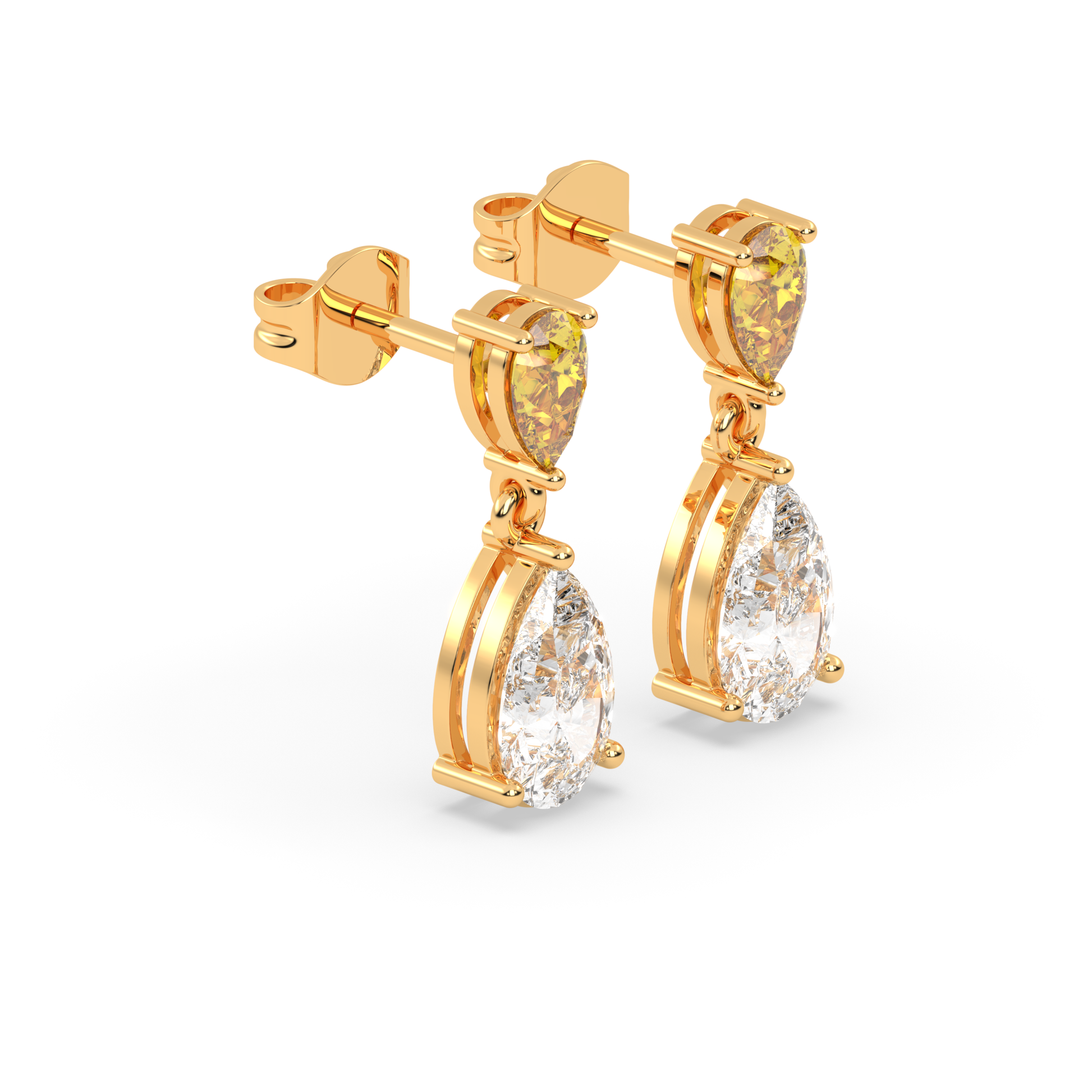 The Yellow and White Pear Diamond Drops with Lab Grown Diamond