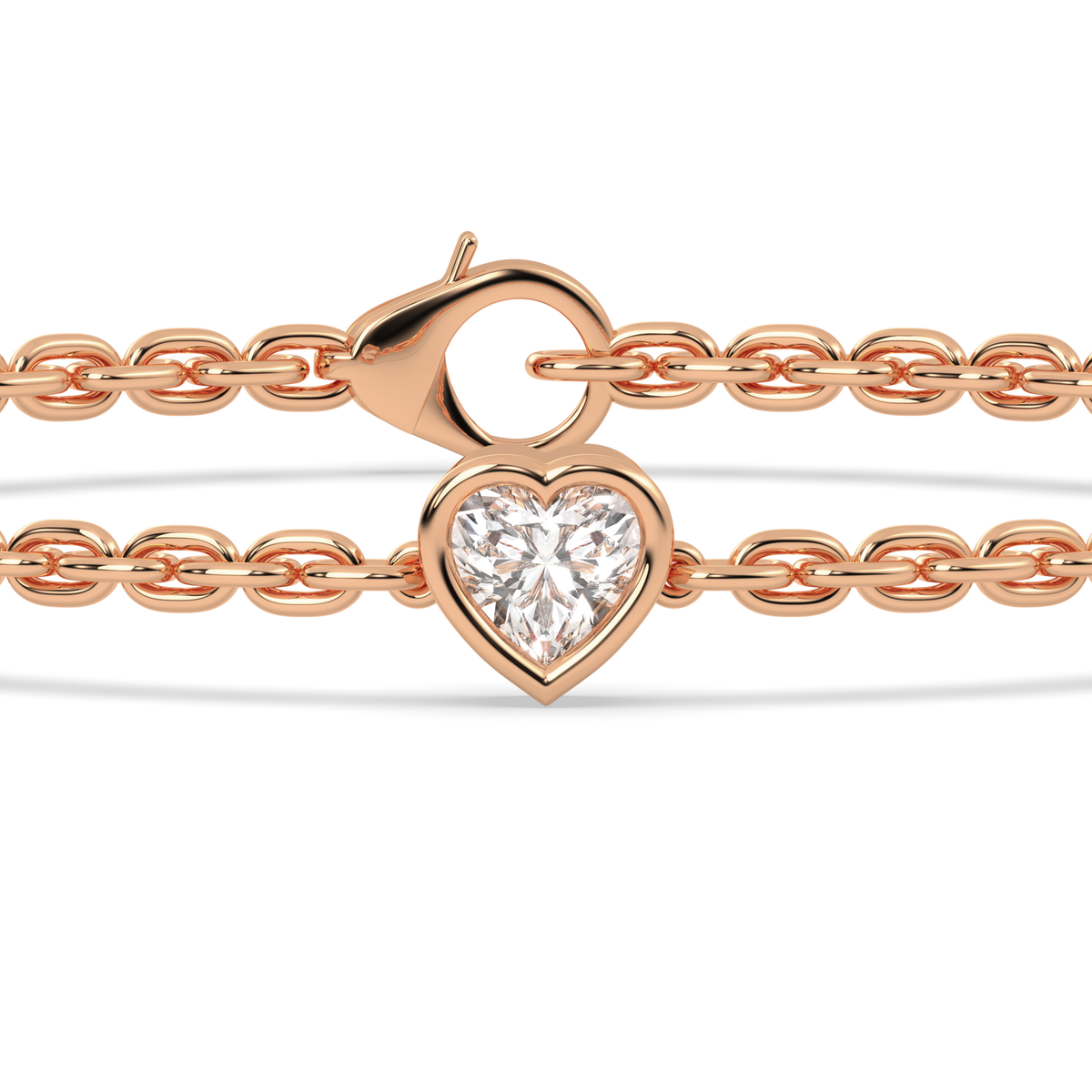 Bezel-Set Heart Diamond Chain Bracelet