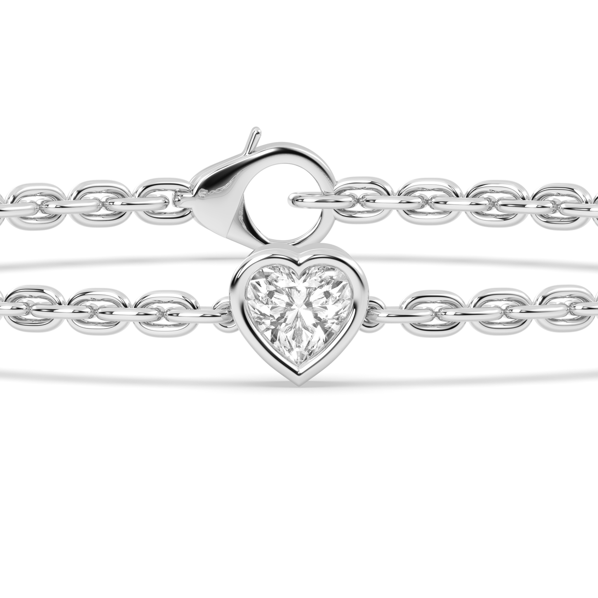 Bezel-Set Heart Diamond Chain Bracelet