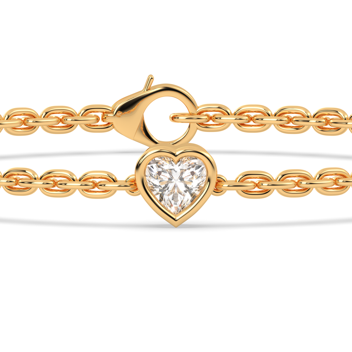 Bezel-Set Heart Diamond Chain Bracelet