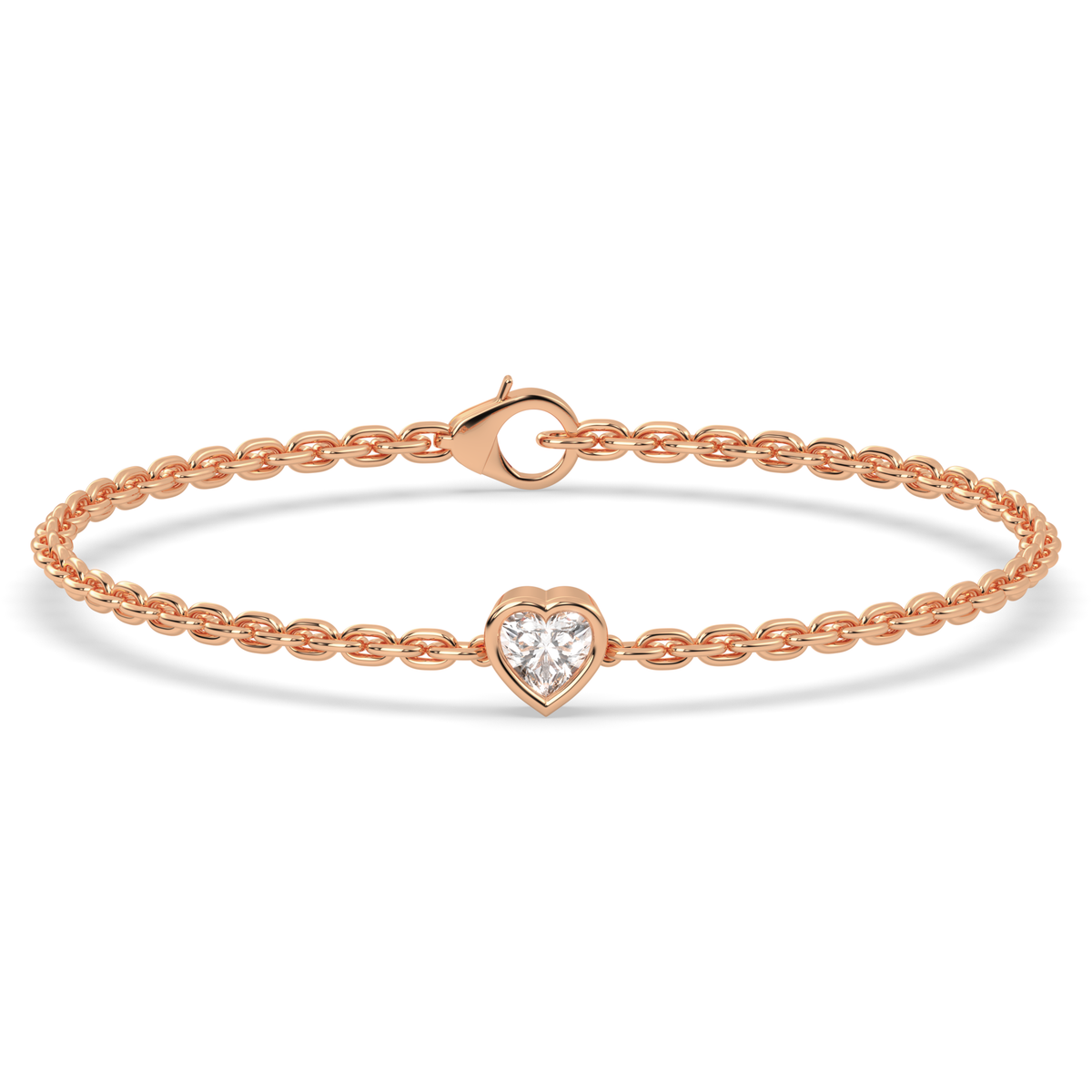 Bezel-Set Heart Diamond Chain Bracelet