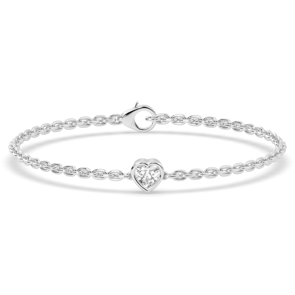 Bezel-Set Heart Diamond Chain Bracelet