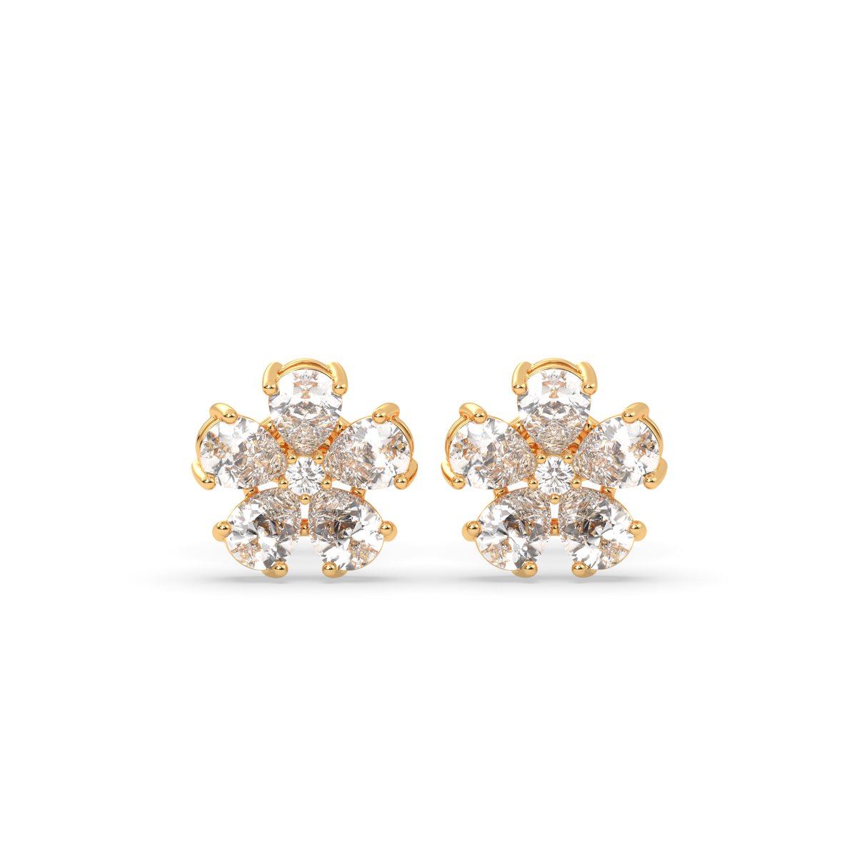 Pear Diamond Floral Earrings