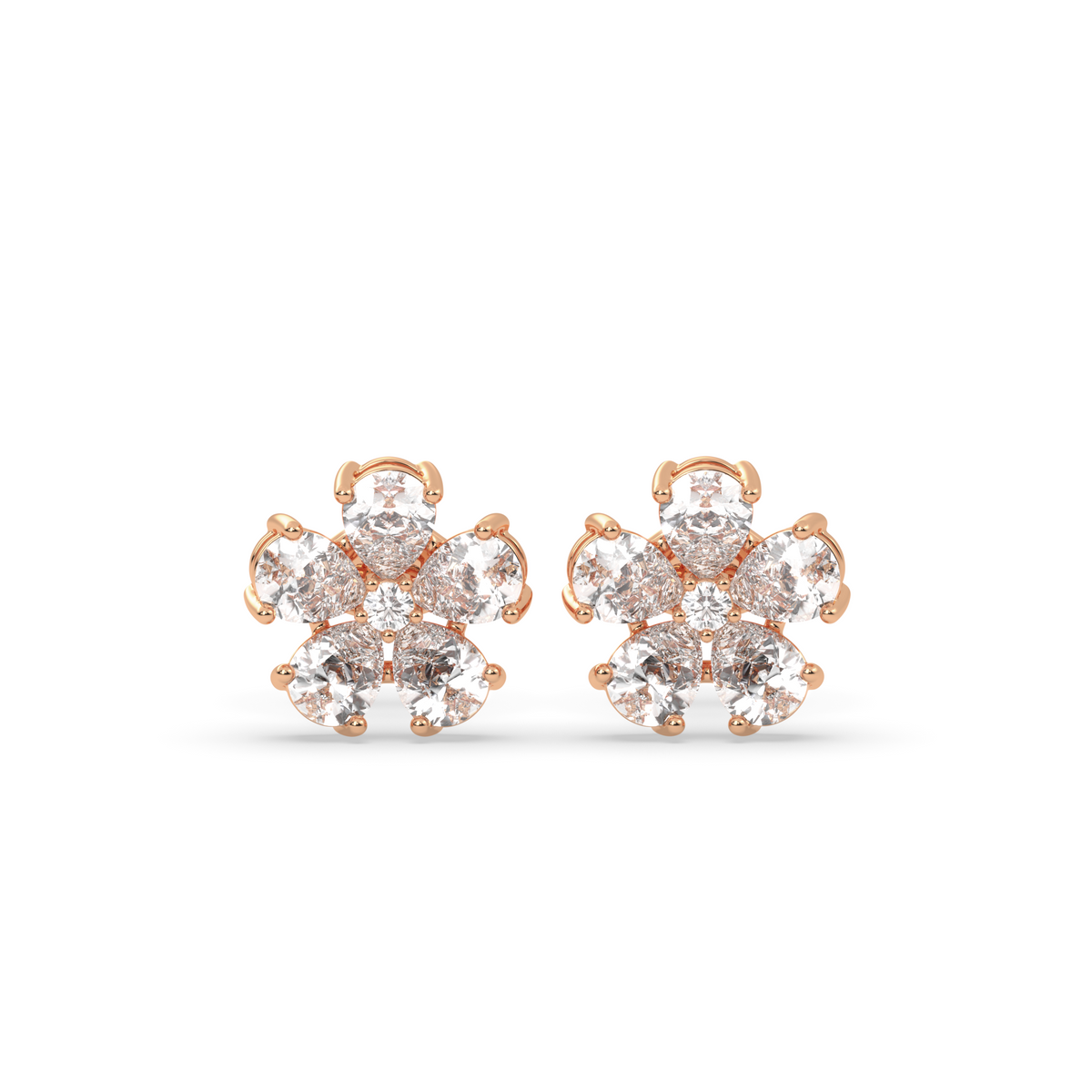 Pear Diamond Floral Earrings