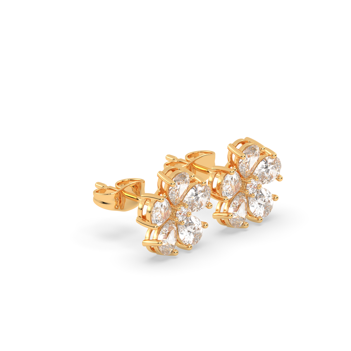 Pear Diamond Floral Earrings