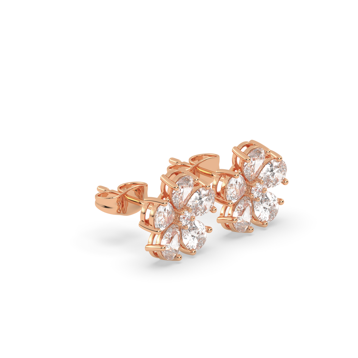 Pear Diamond Floral Earrings