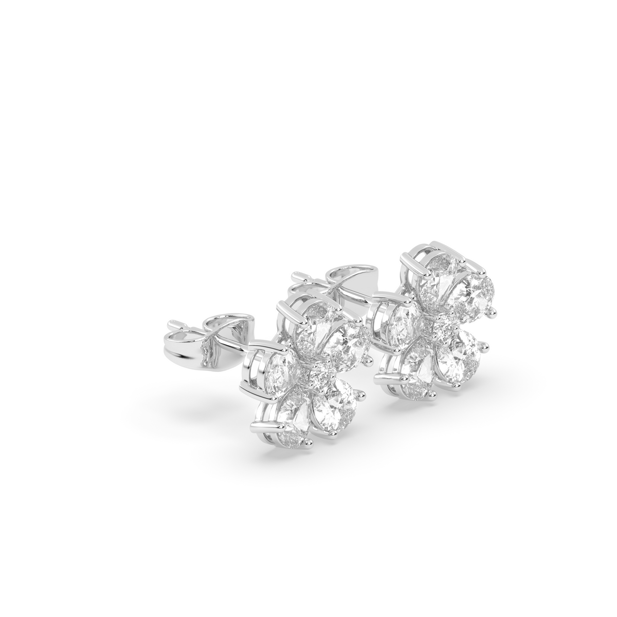 Pear Diamond Floral Earrings