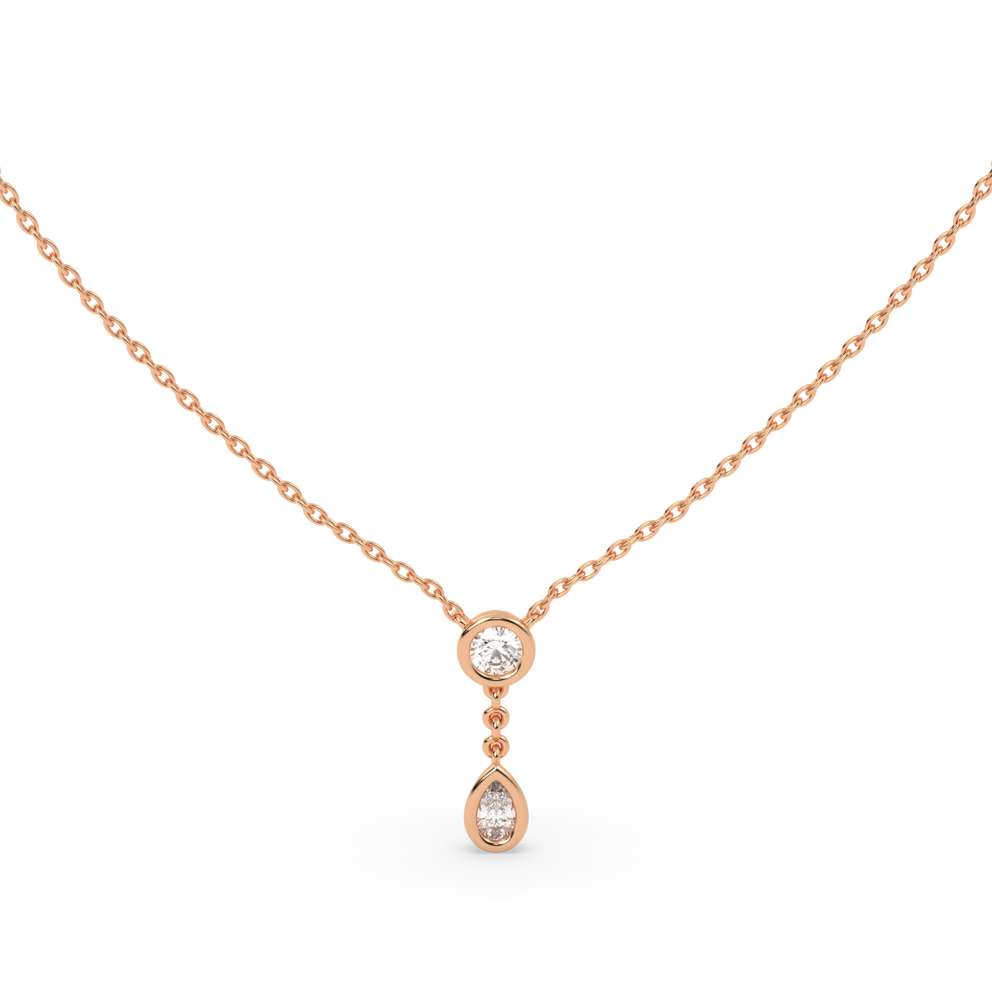 The bezel round and pear diamond pendant with Lab Grown Diamond Necklace 