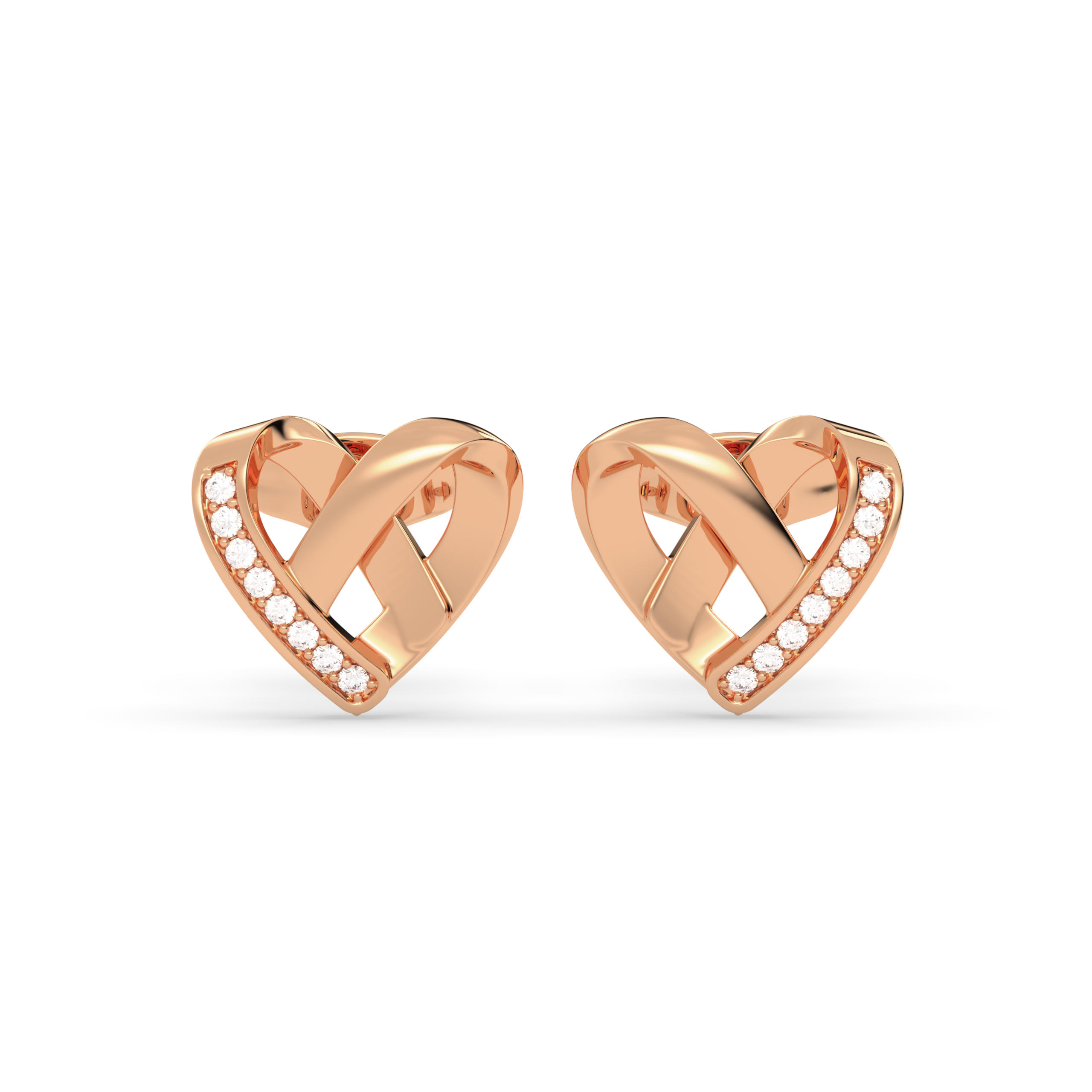 Heart-Shaped Stud Earrings with Diamond Accents
