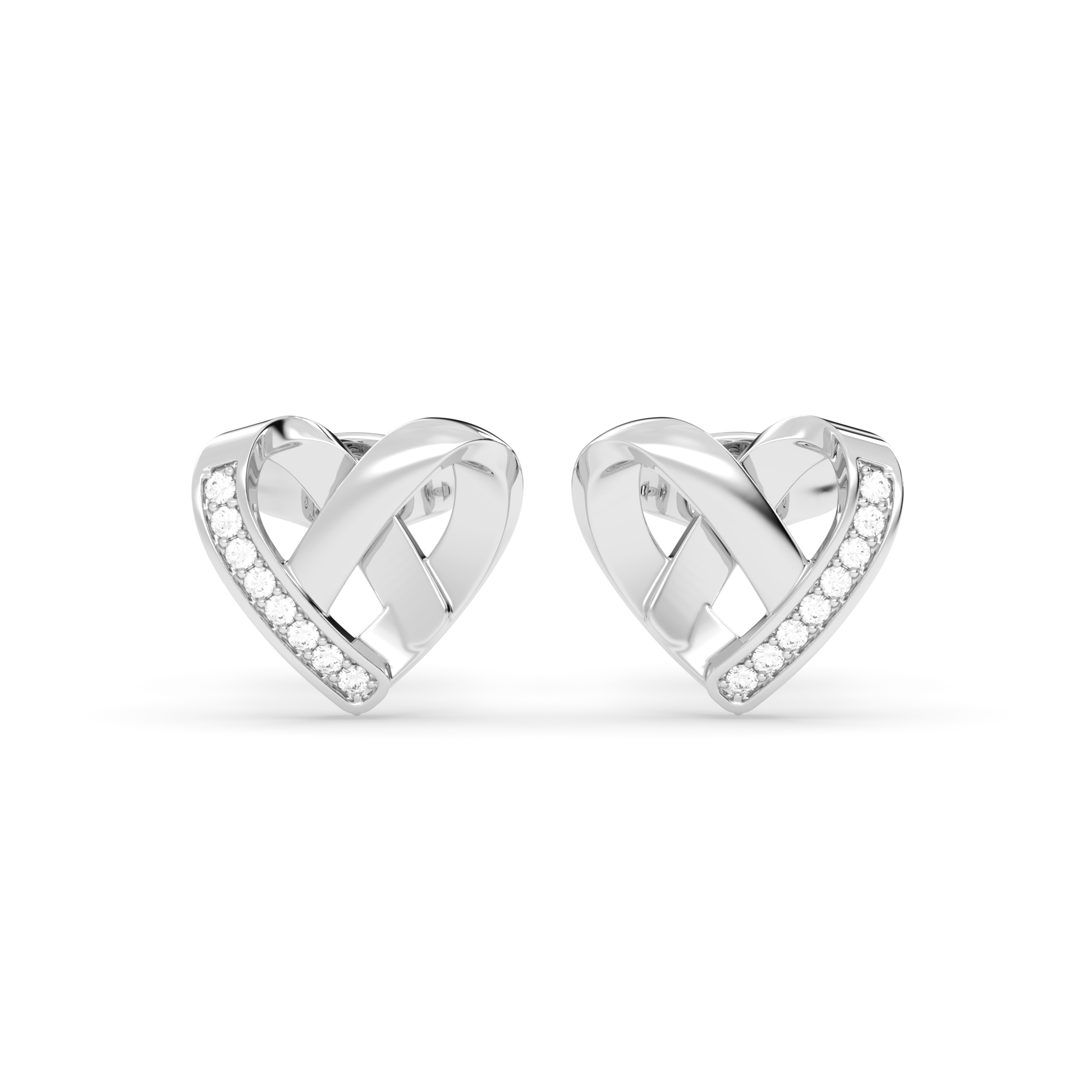 Heart-Shaped Stud Earrings with Diamond Accents