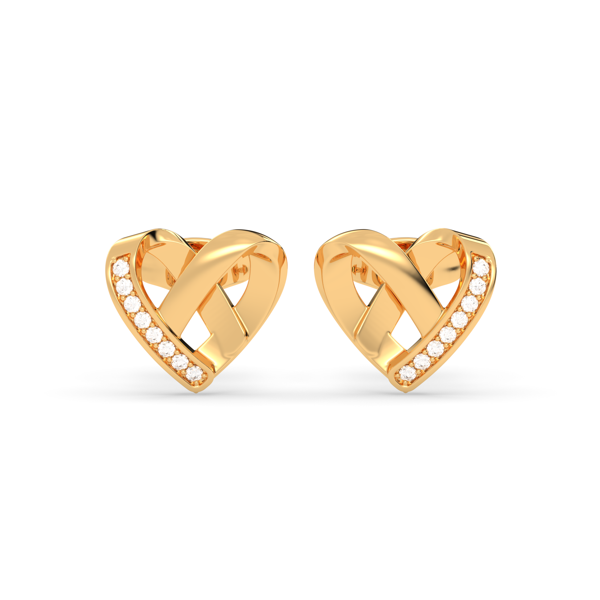 Heart-Shaped Stud Earrings with Diamond Accents