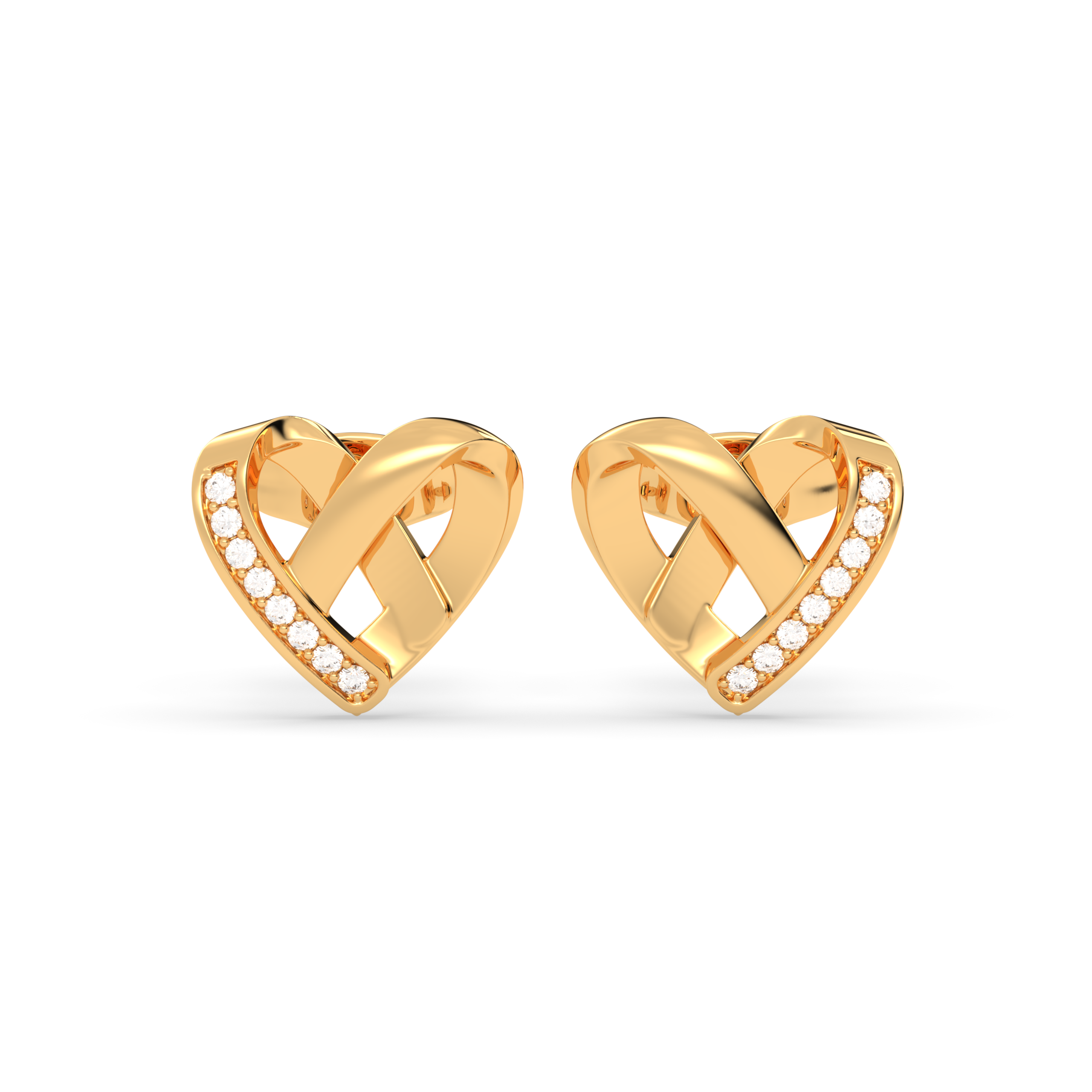 Heart-Shaped Stud Earrings with Diamond Accents