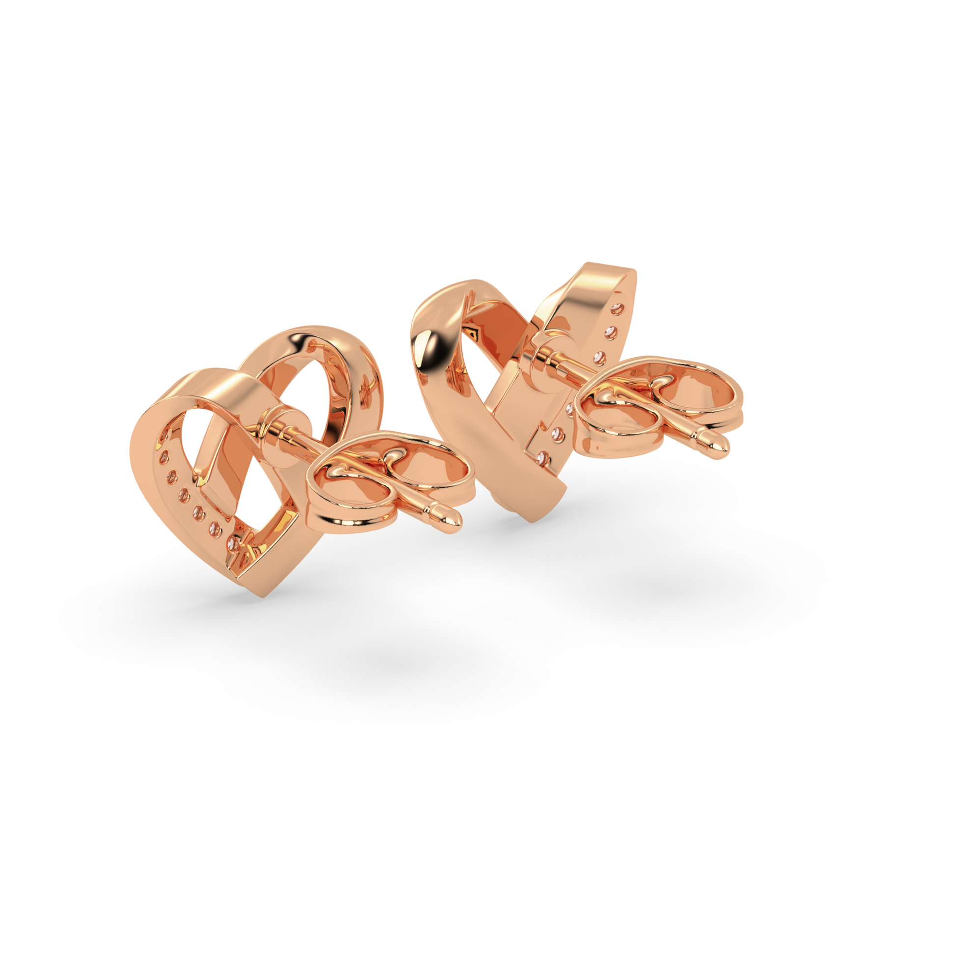 Heart-Shaped Stud Earrings with Diamond Accents