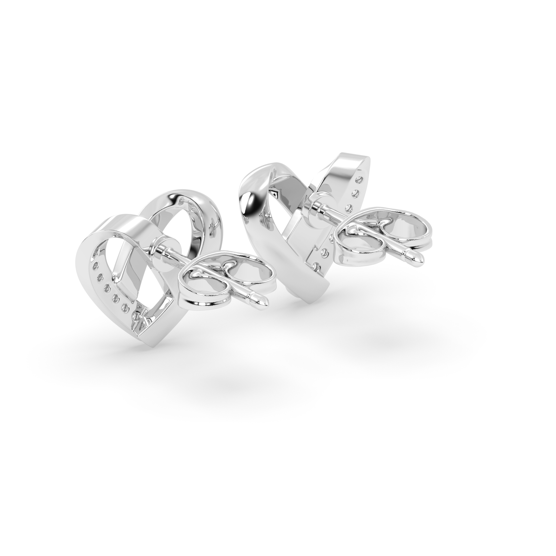Heart-Shaped Stud Earrings with Diamond Accents