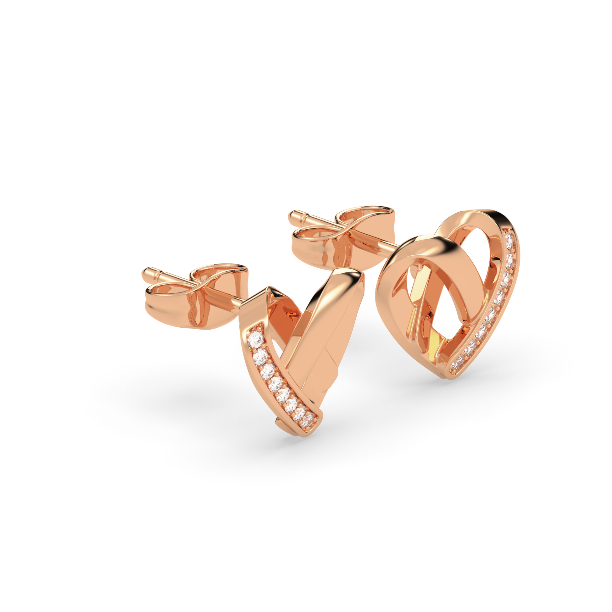 Heart-Shaped Stud Earrings with Diamond Accents