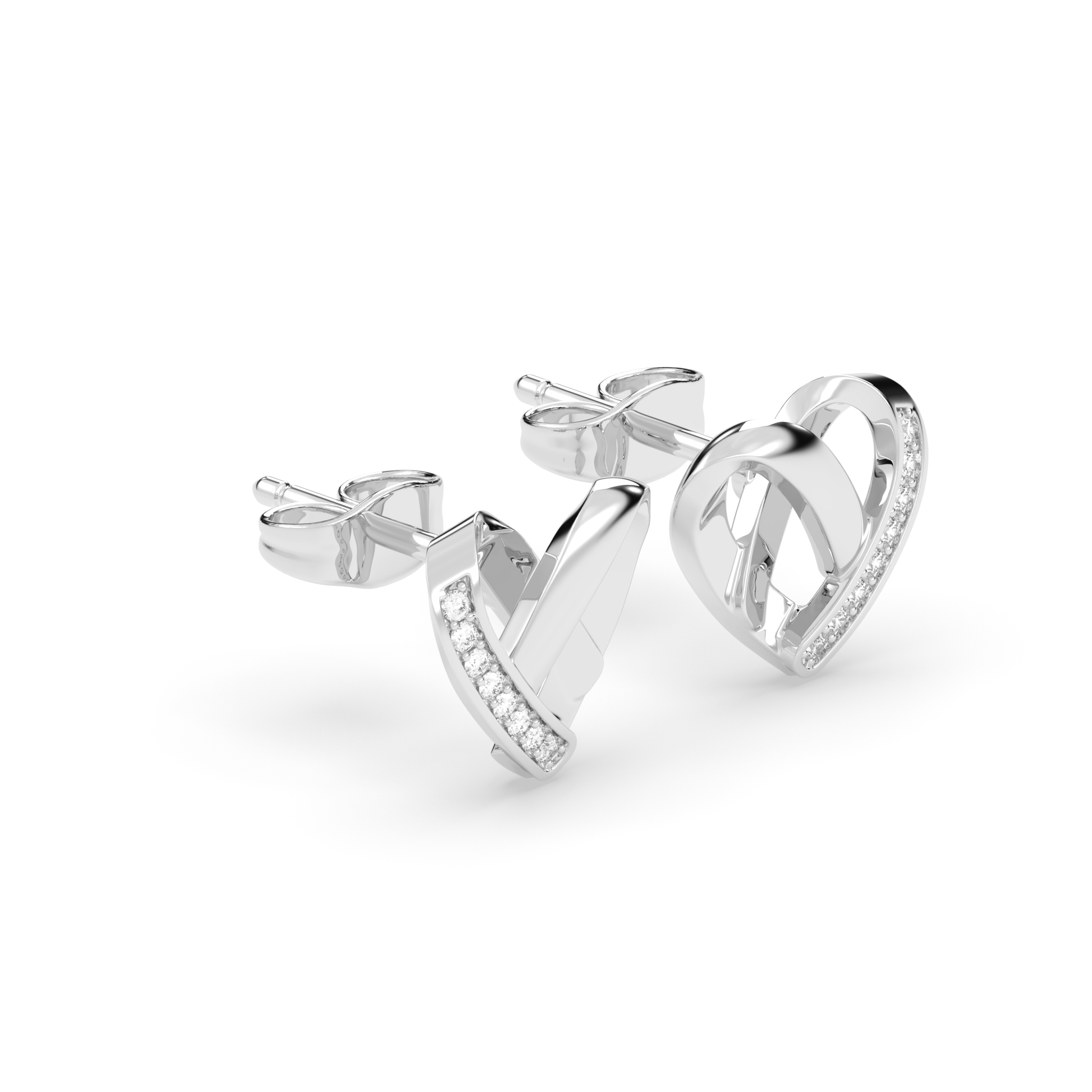 Heart-Shaped Stud Earrings with Diamond Accents