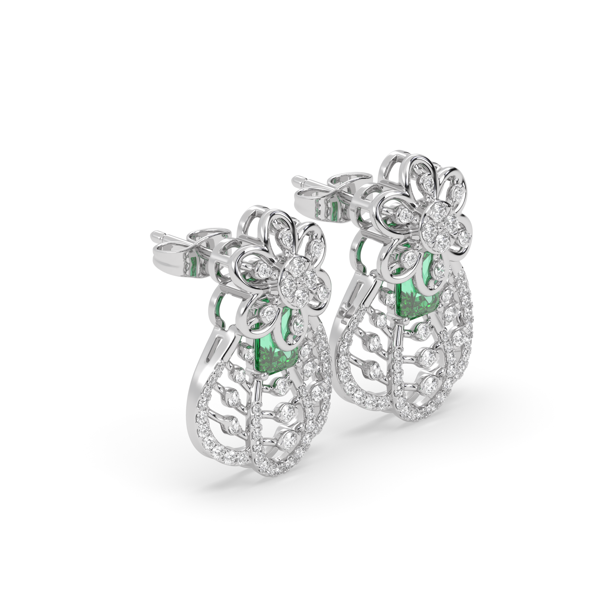Flora Emerald & Diamond Teardrop Earrings