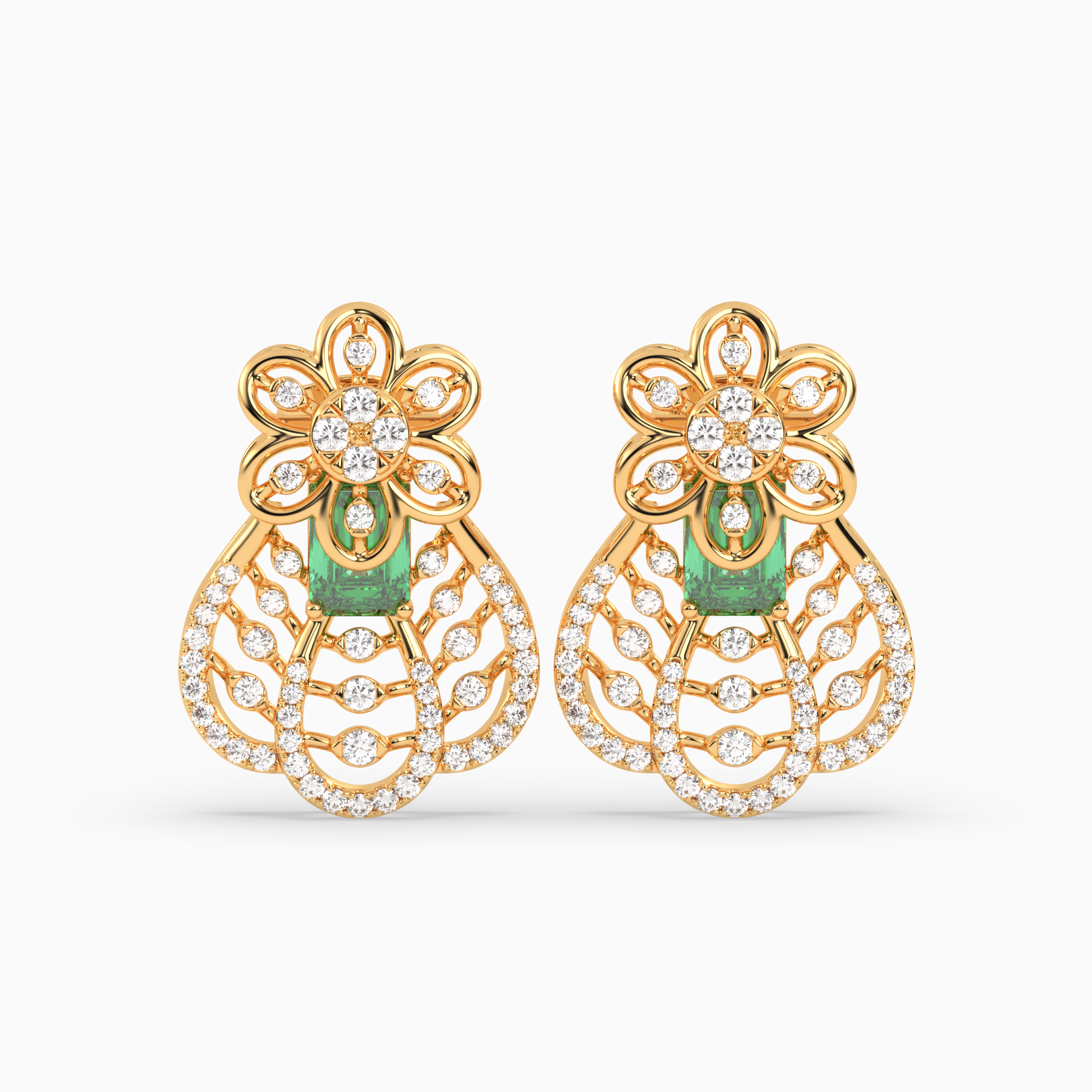 Flora Emerald & Diamond Teardrop Earrings