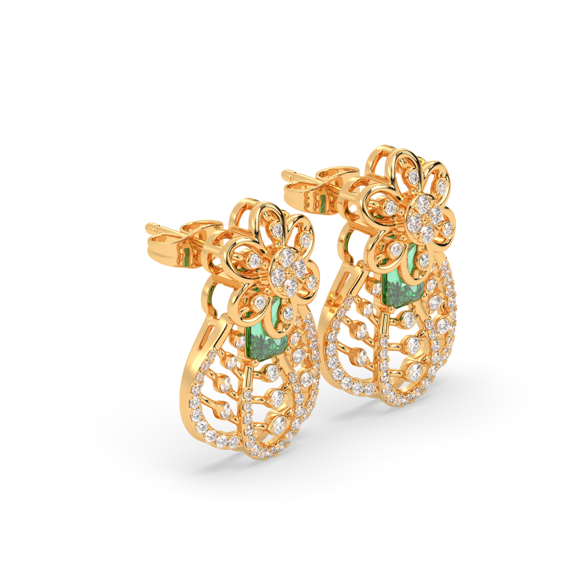 Flora Emerald & Diamond Teardrop Earrings