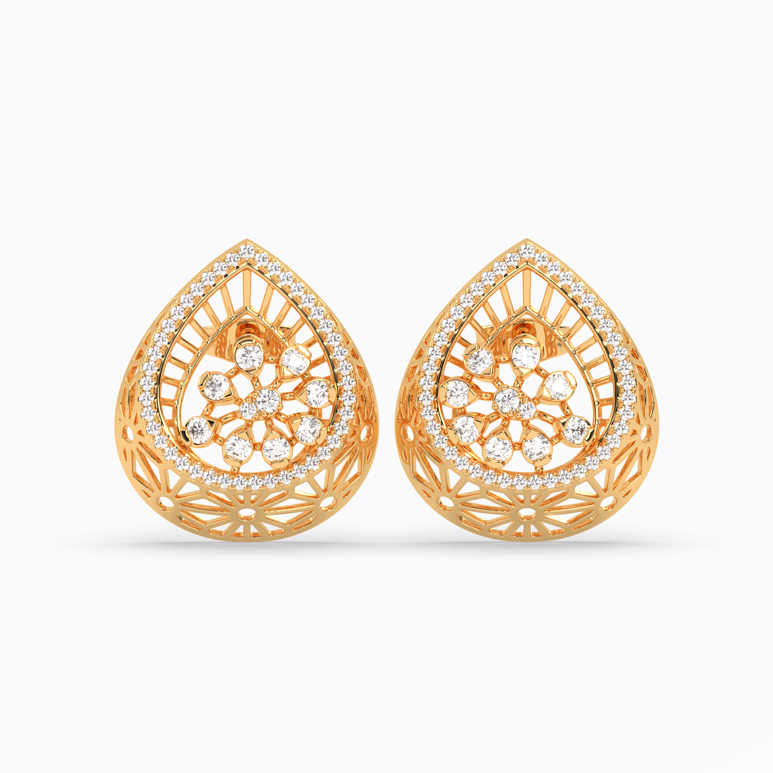 Teardrop Halo Earrings with Diamond Flower and Sunburst Gallery