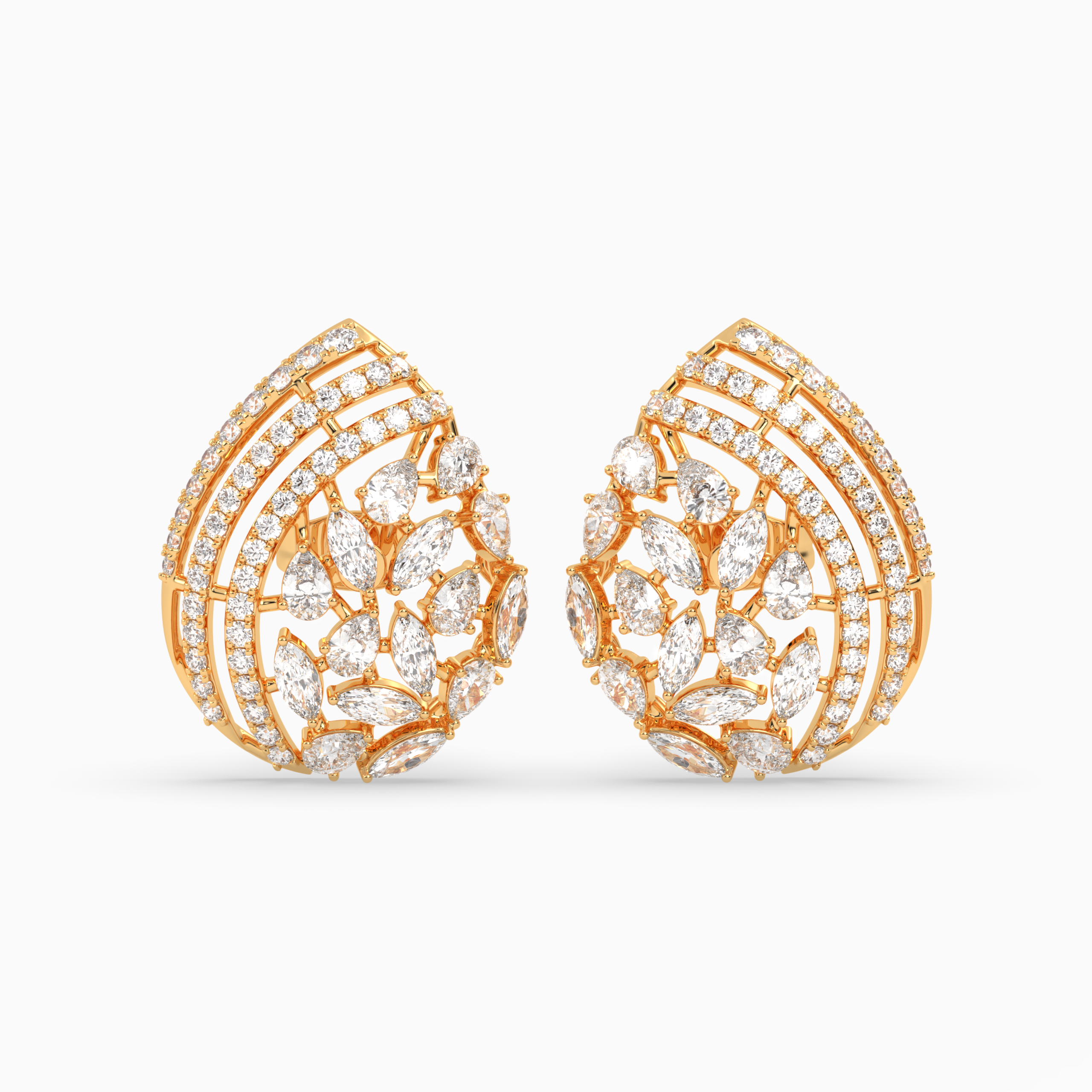 Floral Diamond Stud Earrings - Round Brilliant Petal Design