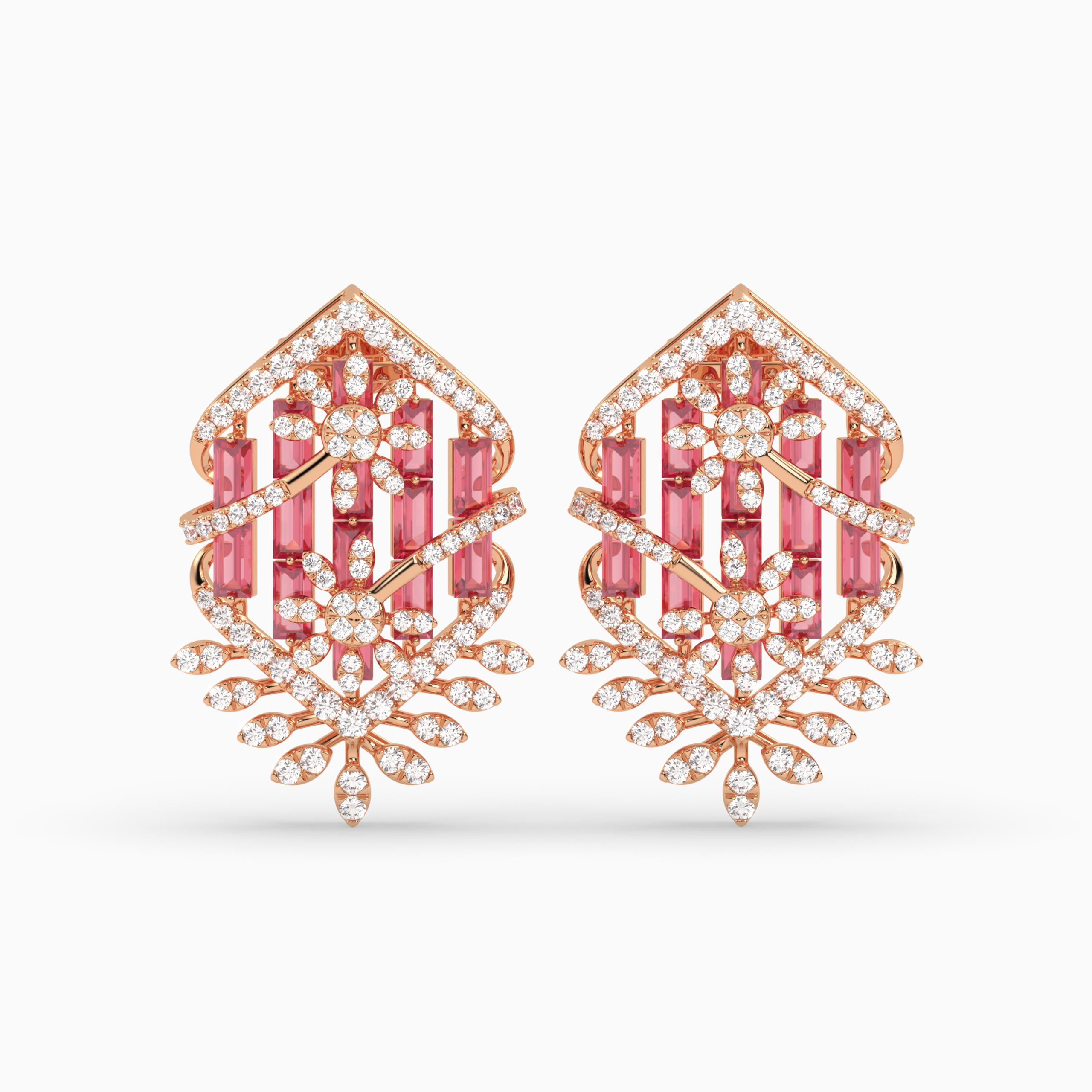 Ruby Red Baguette Stones Geometric Drop Earrings