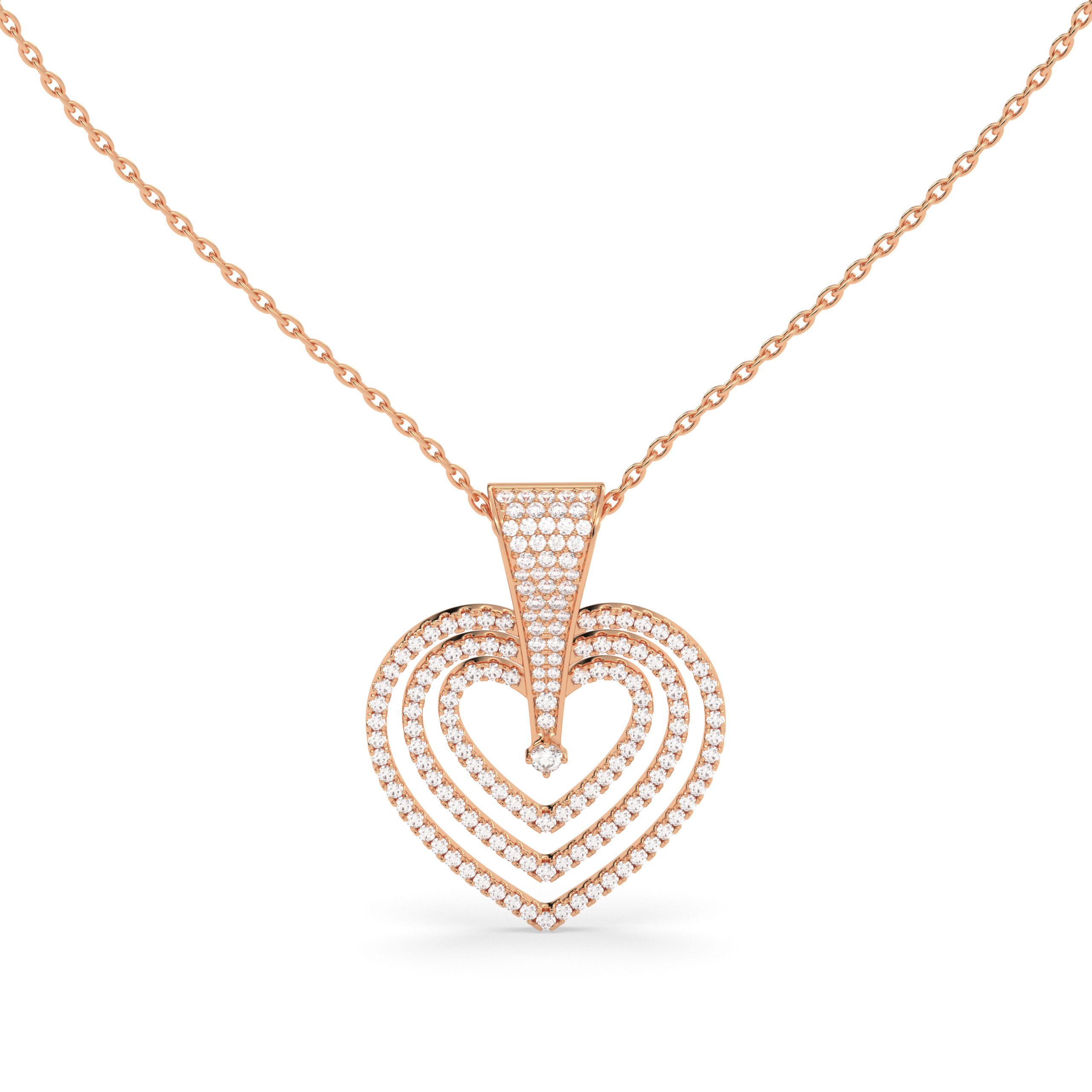 Heart Pendant with Geometric Diamond Pavé and Center Brilliant Diamond