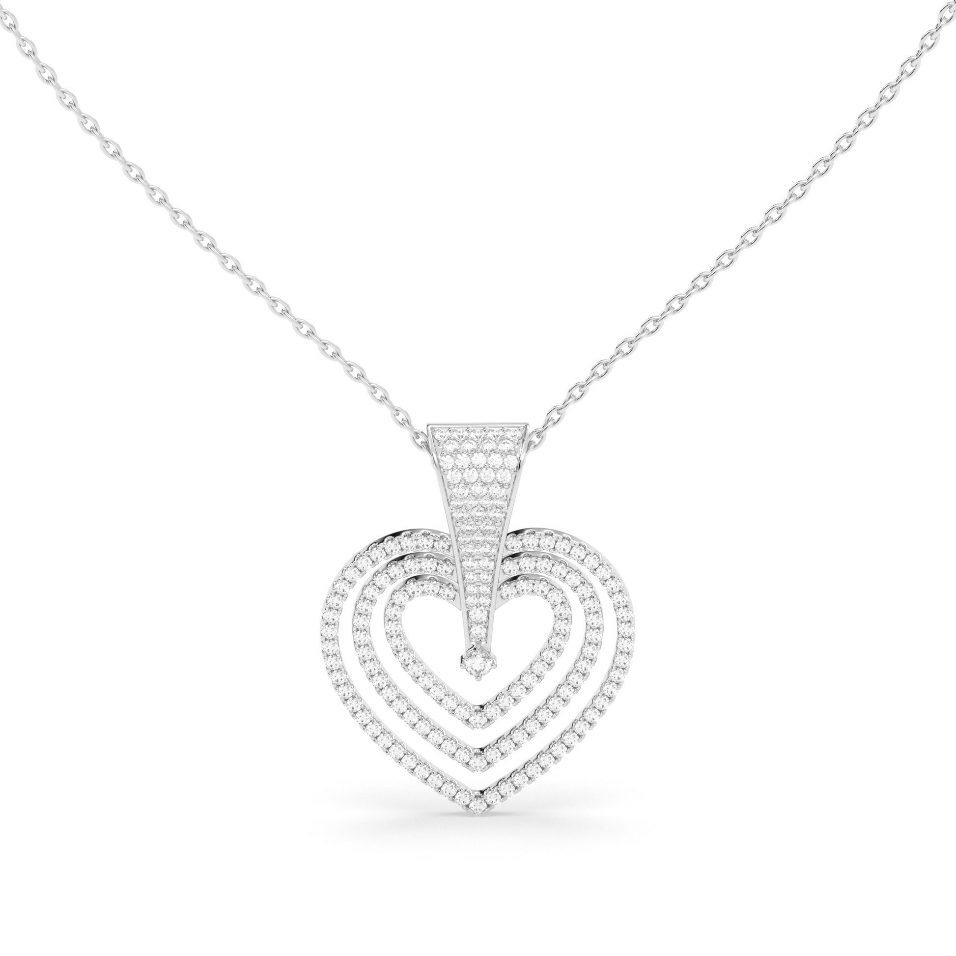 Heart Pendant with Geometric Diamond Pavé and Center Brilliant Diamond