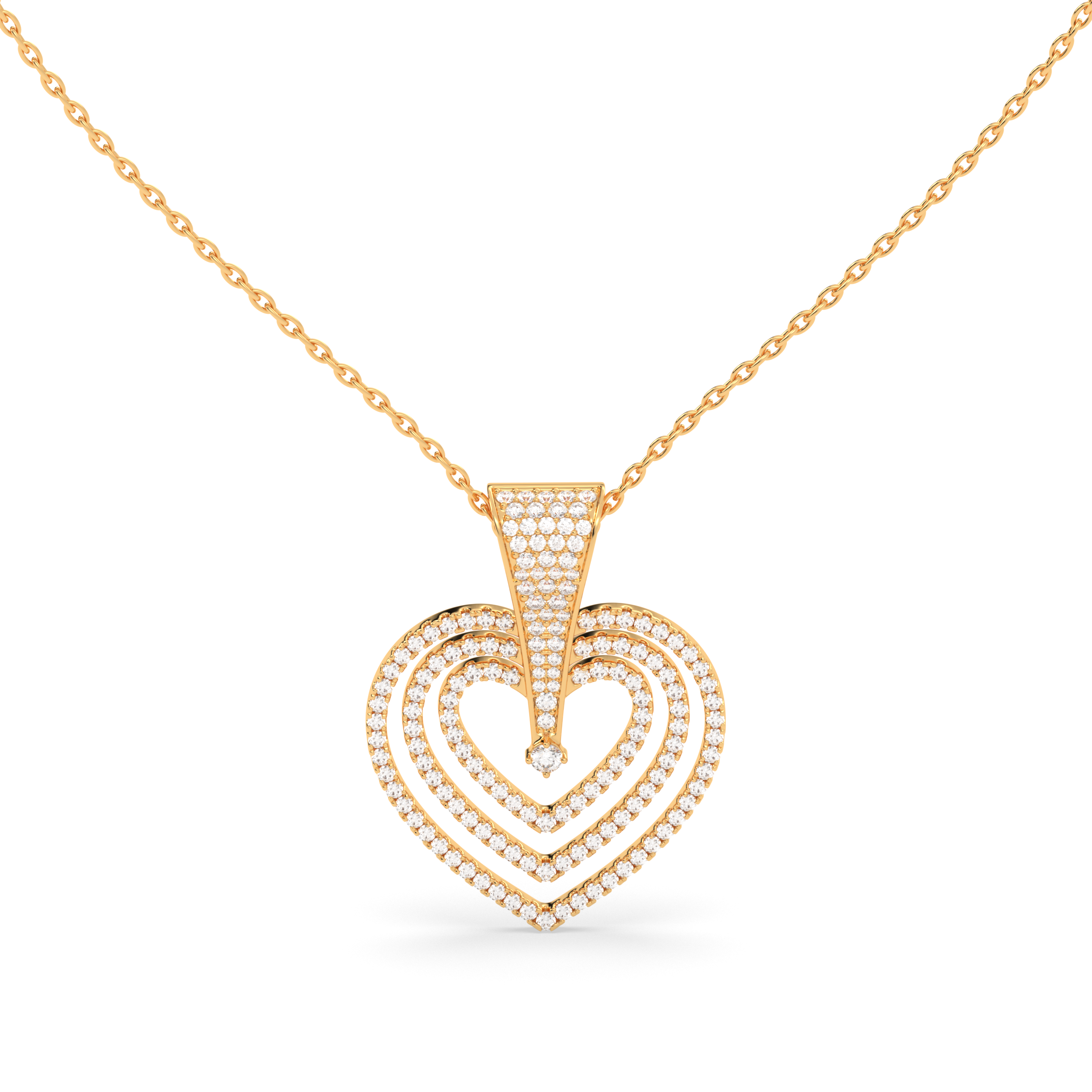 Heart Pendant with Geometric Diamond Pavé and Center Brilliant Diamond