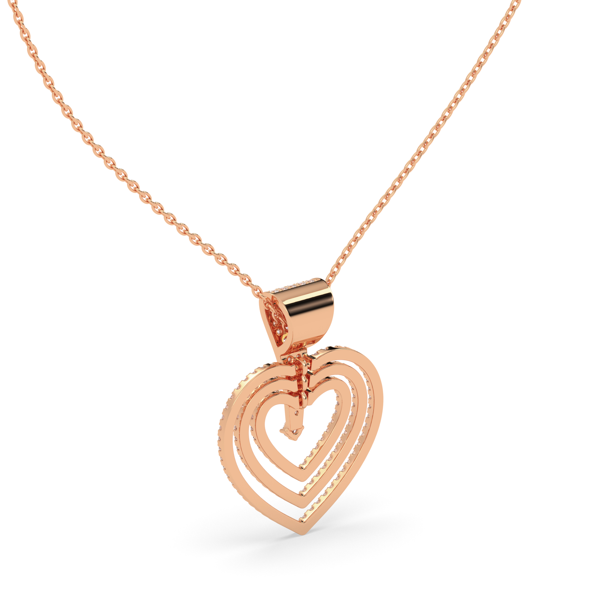 Heart Pendant with Geometric Diamond Pavé and Center Brilliant Diamond