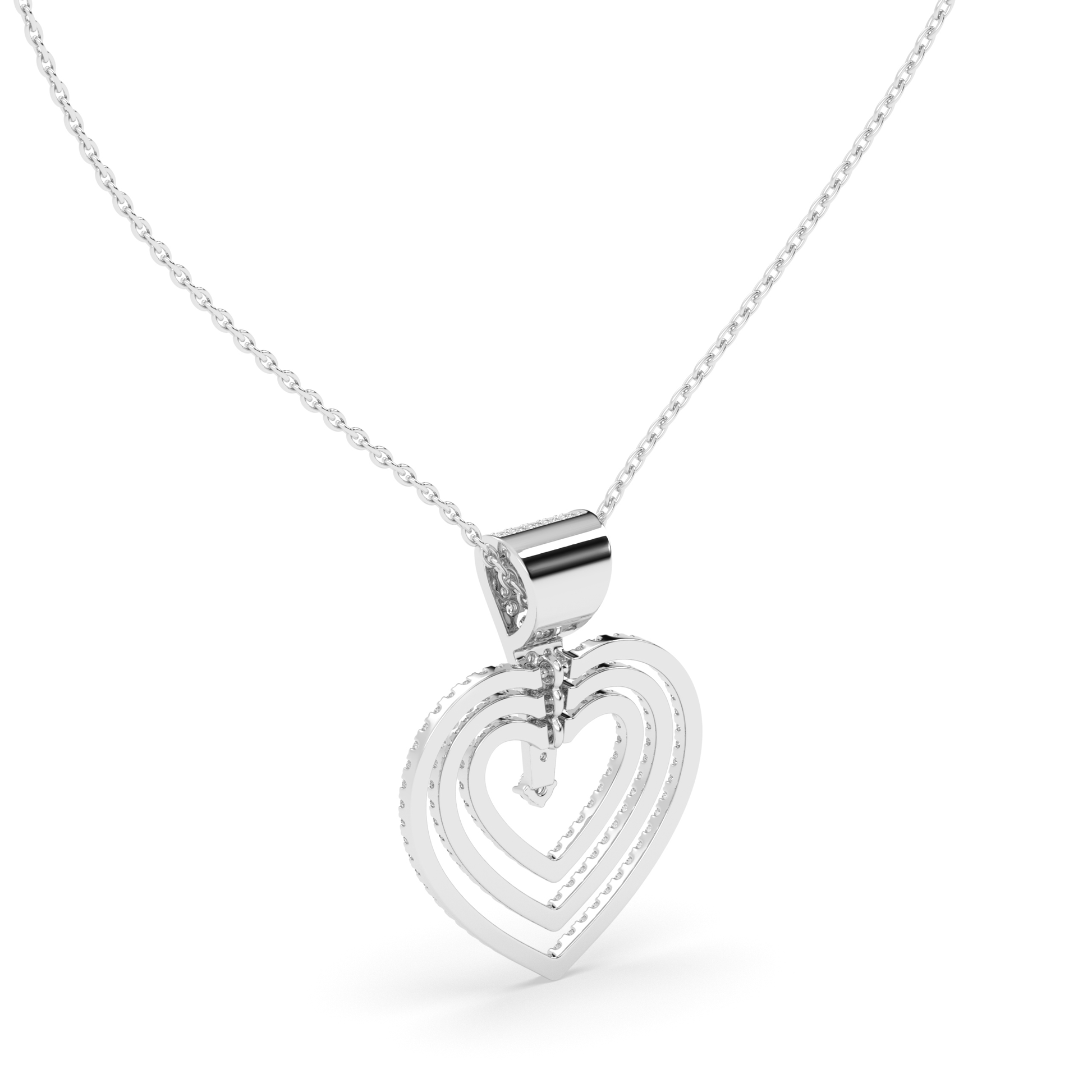 Heart Pendant with Geometric Diamond Pavé and Center Brilliant Diamond