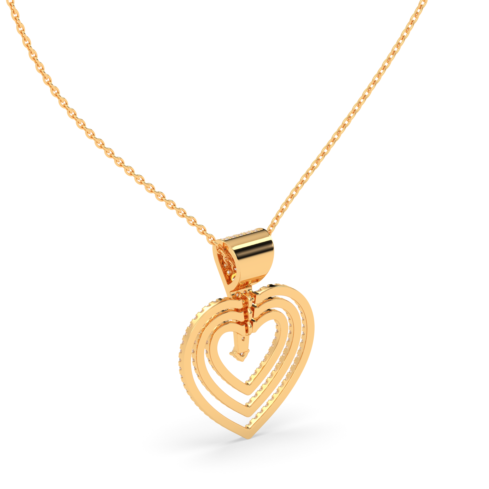 Heart Pendant with Geometric Diamond Pavé and Center Brilliant Diamond
