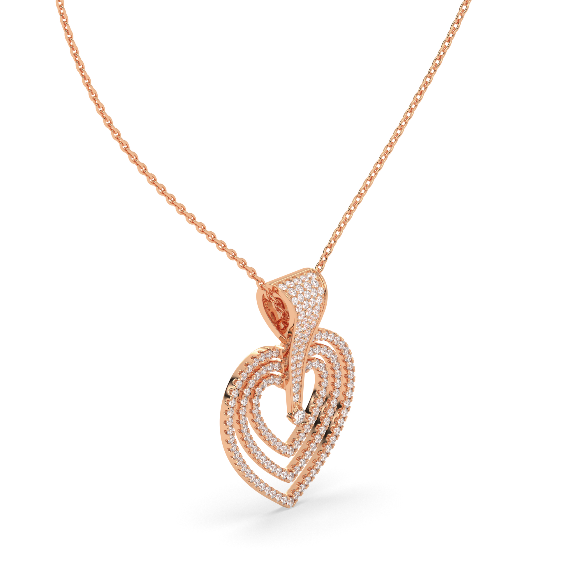 Heart Pendant with Geometric Diamond Pavé and Center Brilliant Diamond