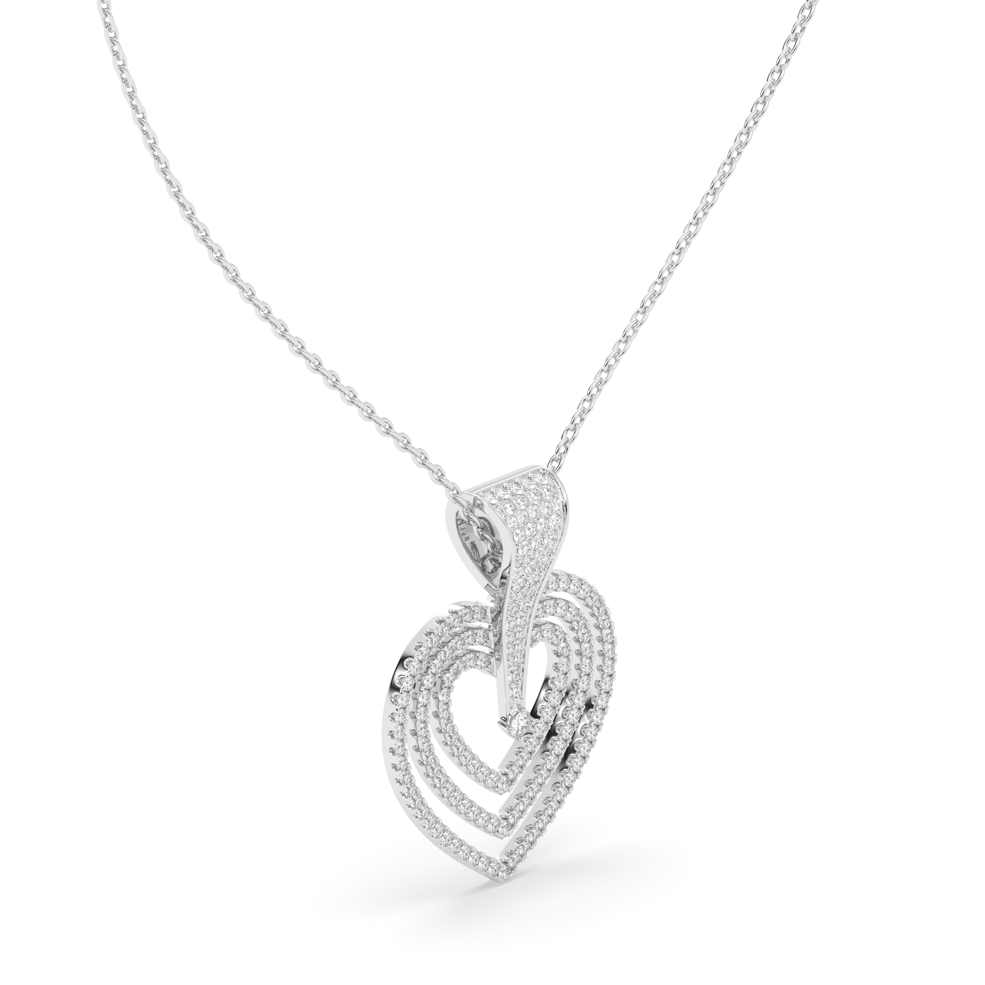 Heart Pendant with Geometric Diamond Pavé and Center Brilliant Diamond