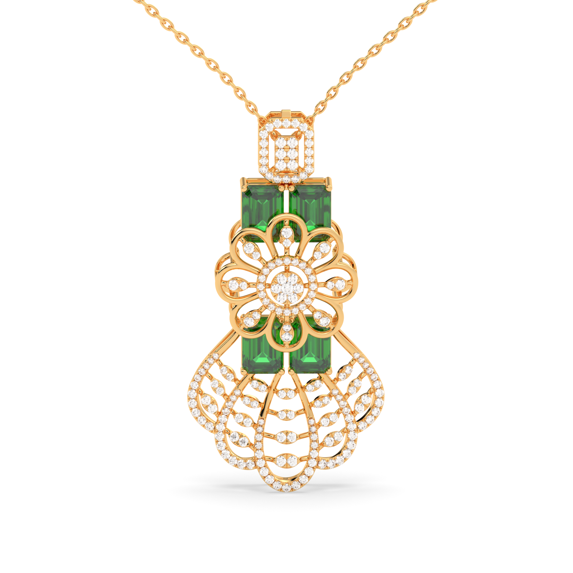 Floral Emerald & Diamond Teardrop Pendant