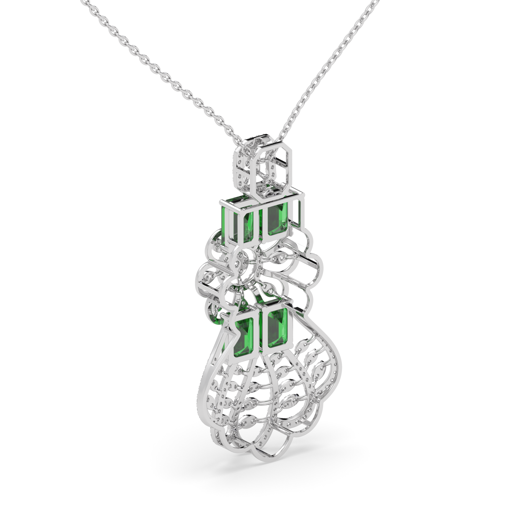 Floral Emerald & Diamond Teardrop Pendant