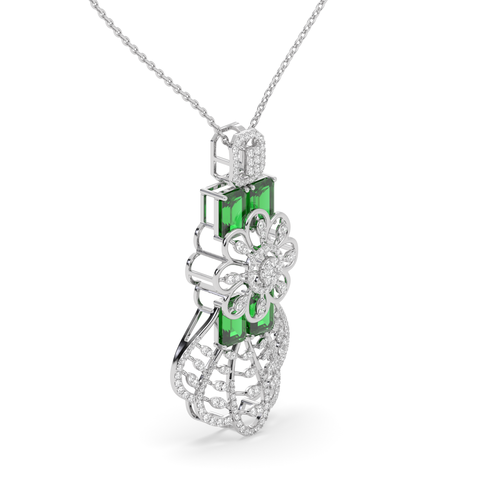 Floral Emerald & Diamond Teardrop Pendant