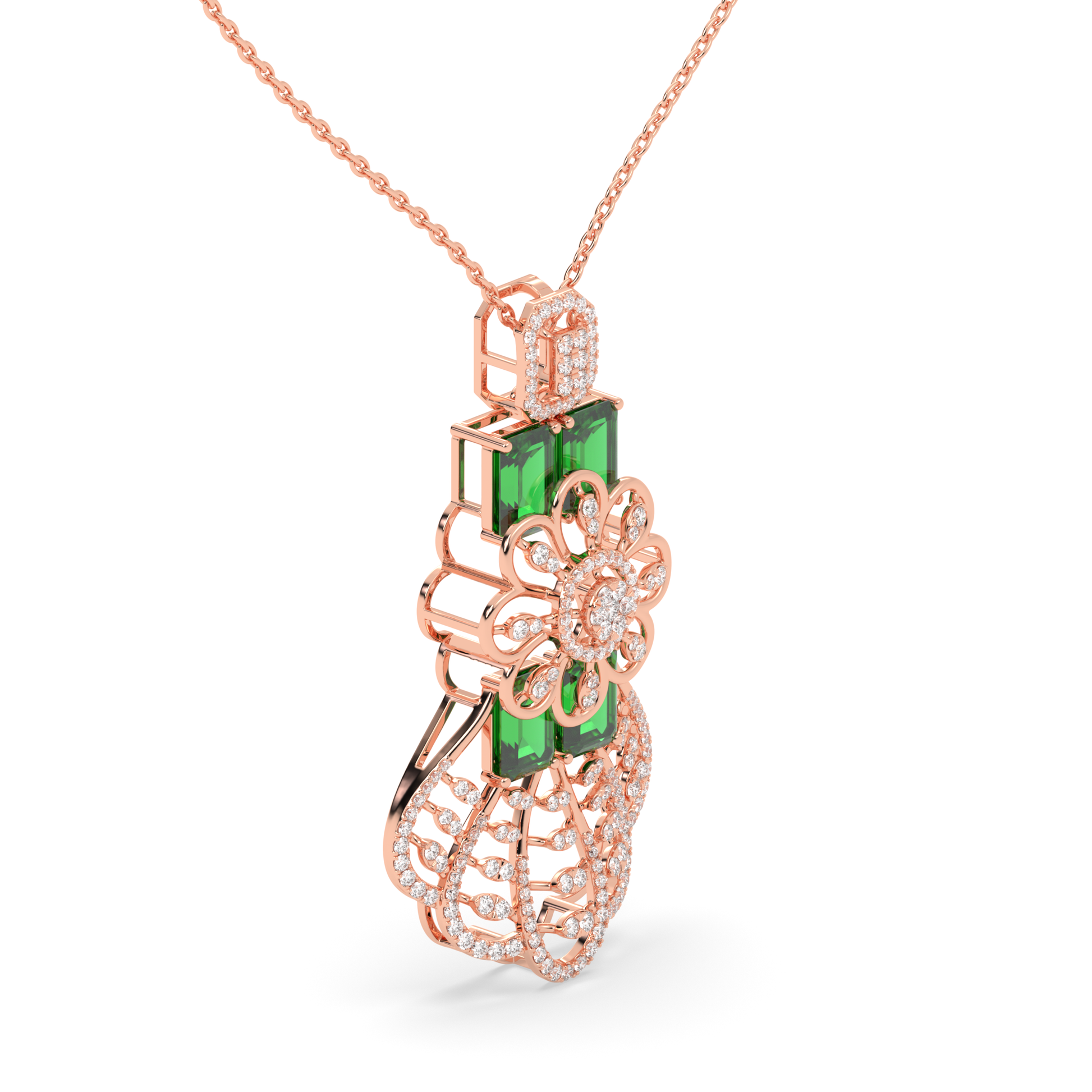 Floral Emerald & Diamond Teardrop Pendant