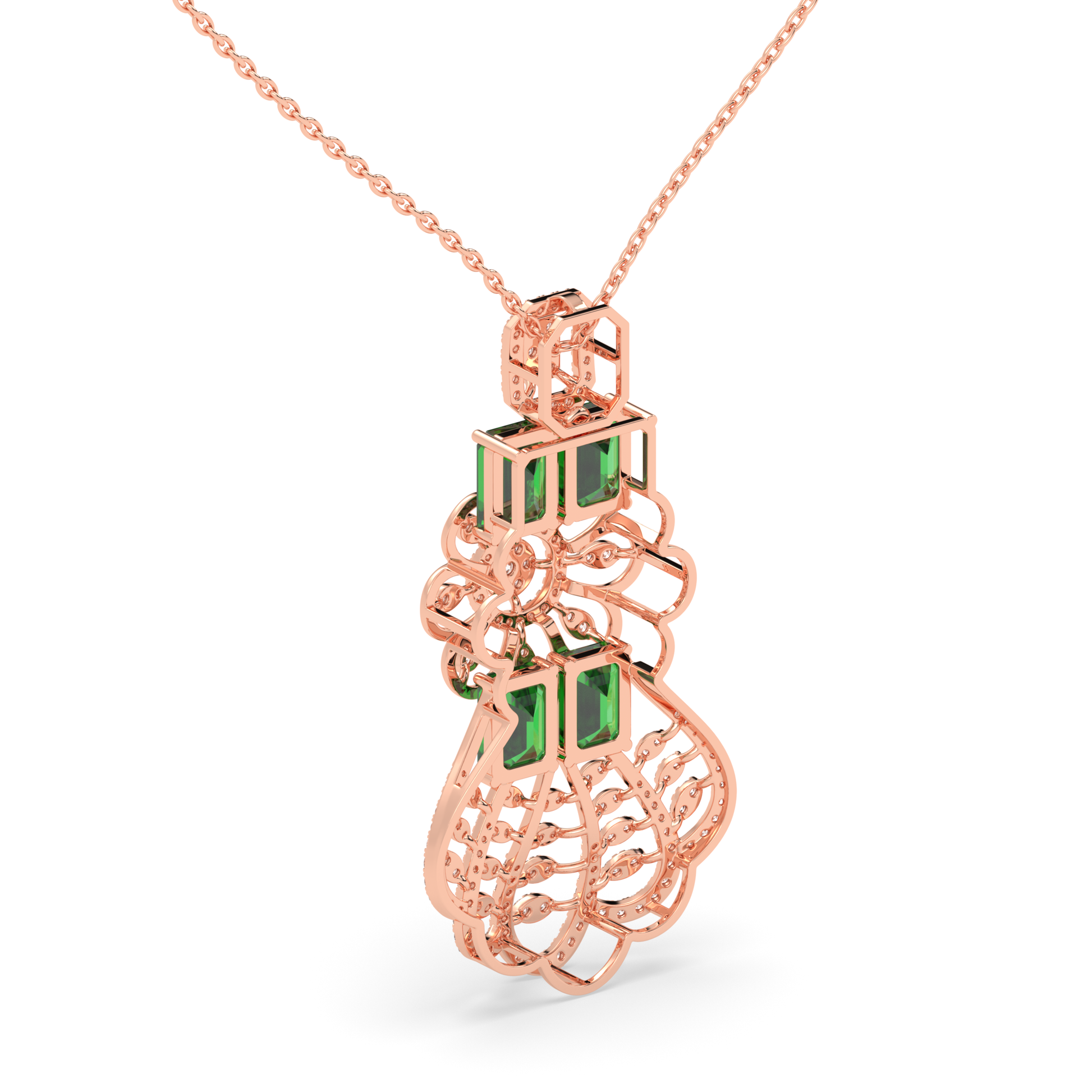 Floral Emerald & Diamond Teardrop Pendant