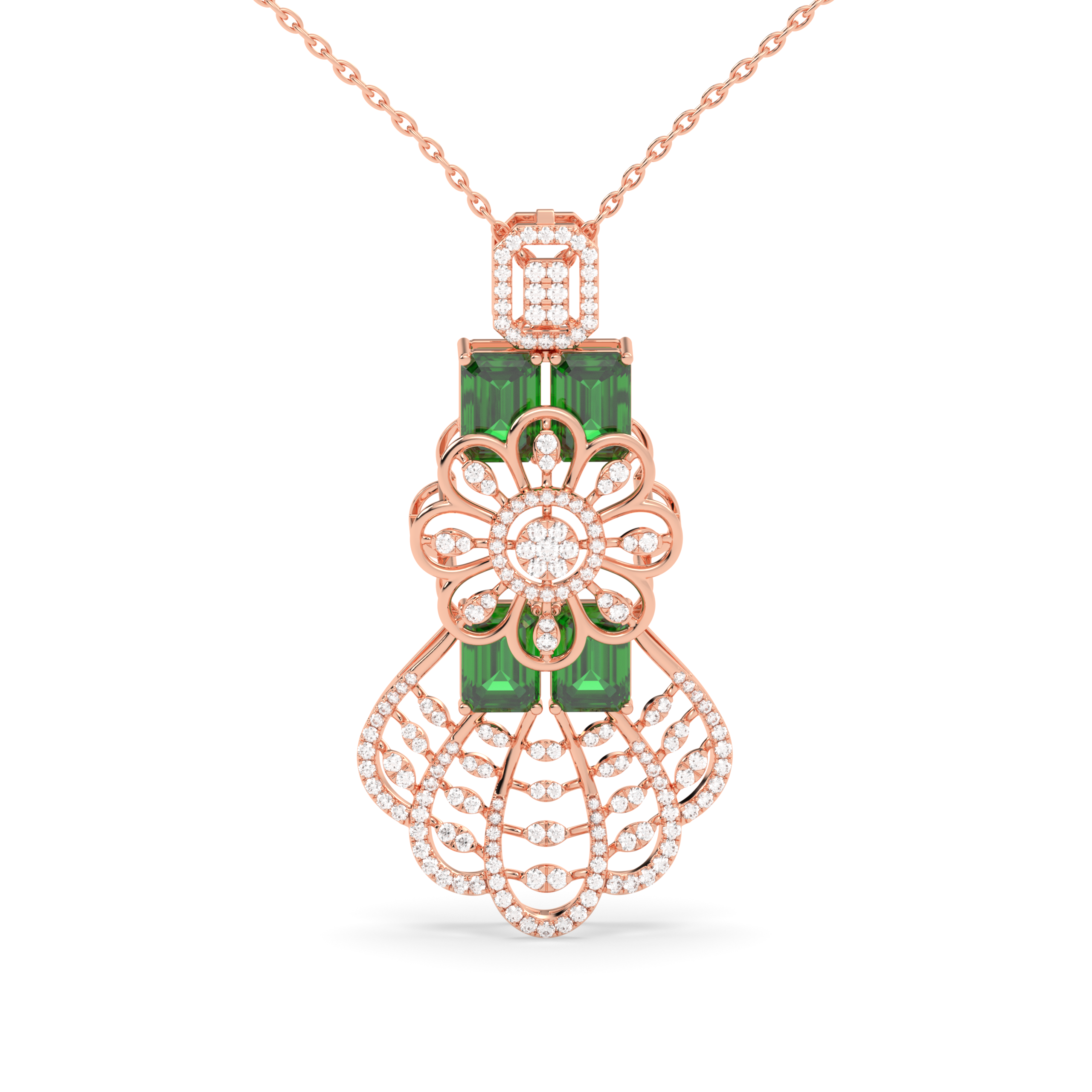 Floral Emerald & Diamond Teardrop Pendant