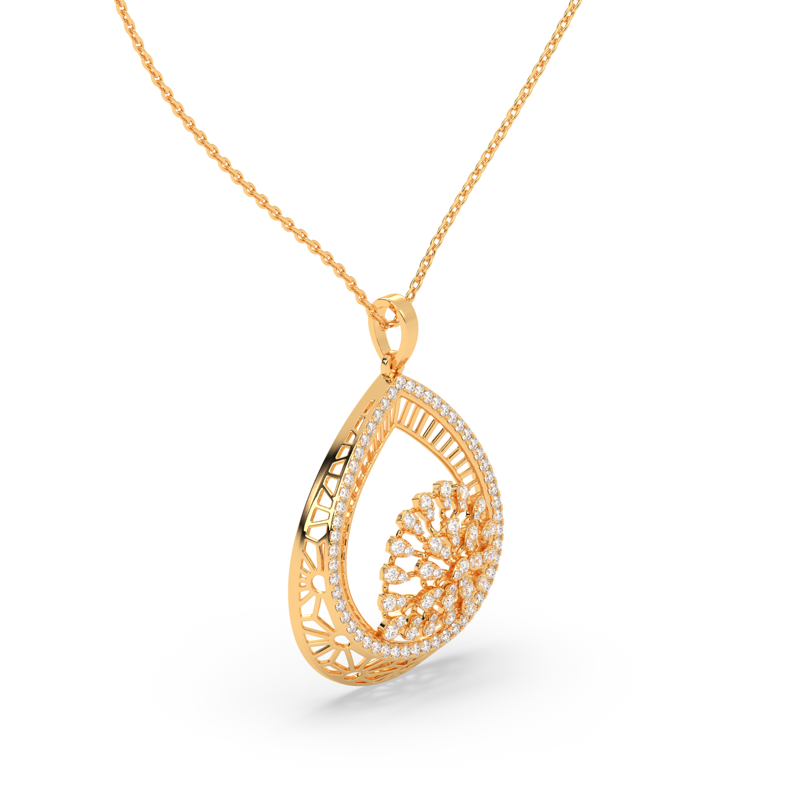 Floral Teardrop Diamond Pendant