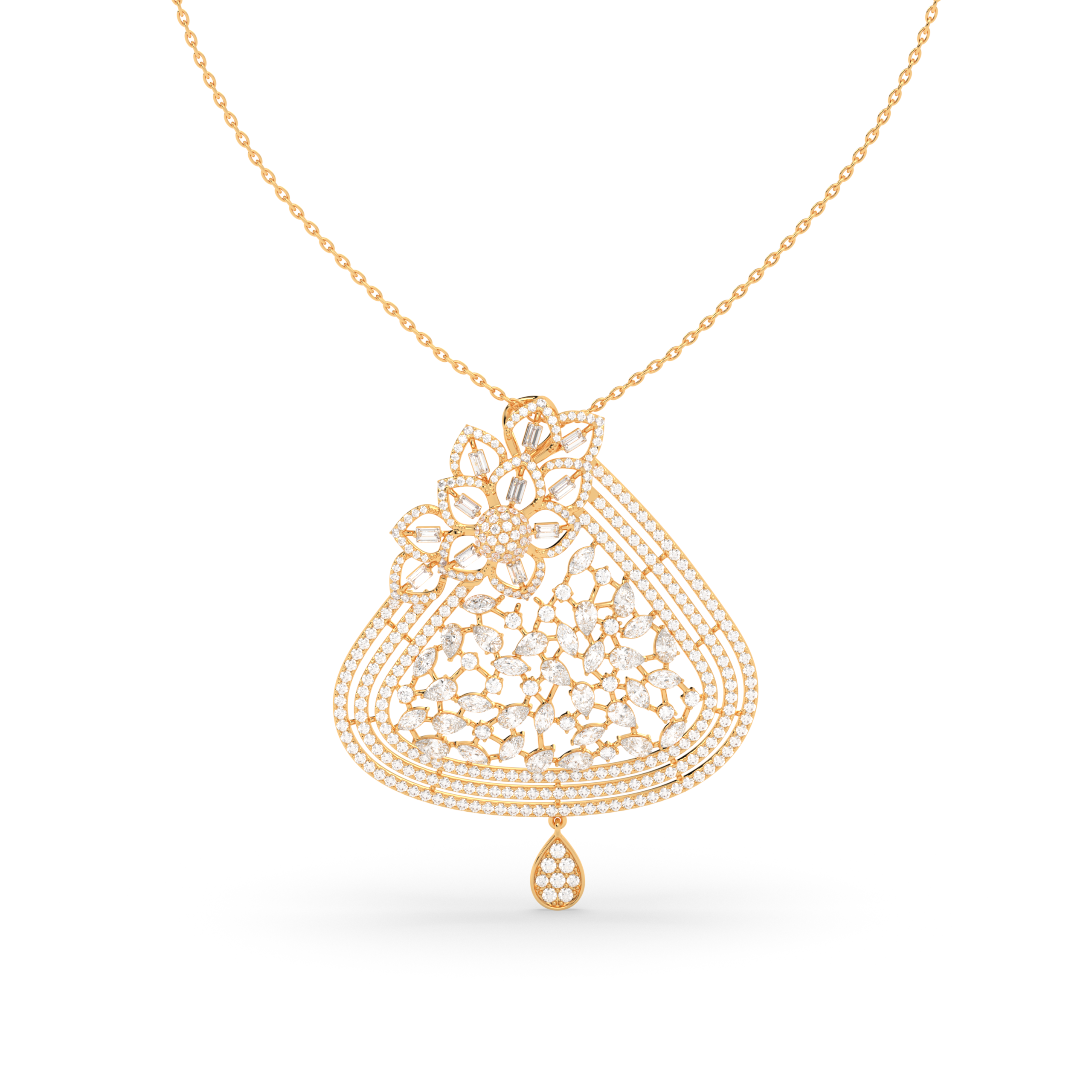 Baguette and Marquise Diamond Floral Cluster Pendant