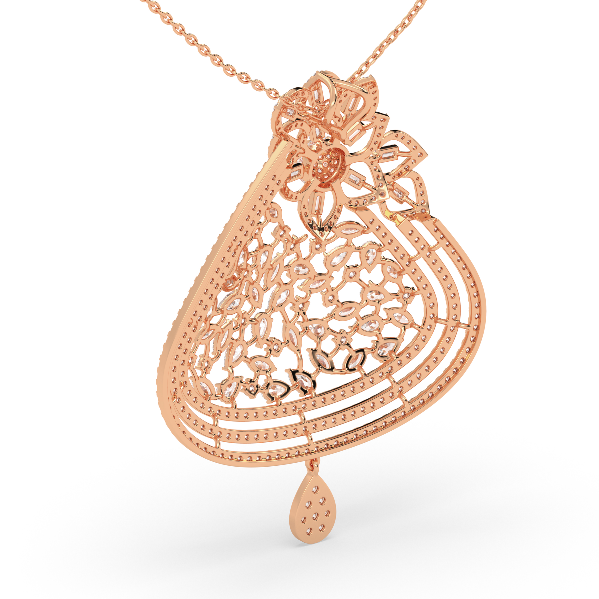 Baguette and Marquise Diamond Floral Cluster Pendant