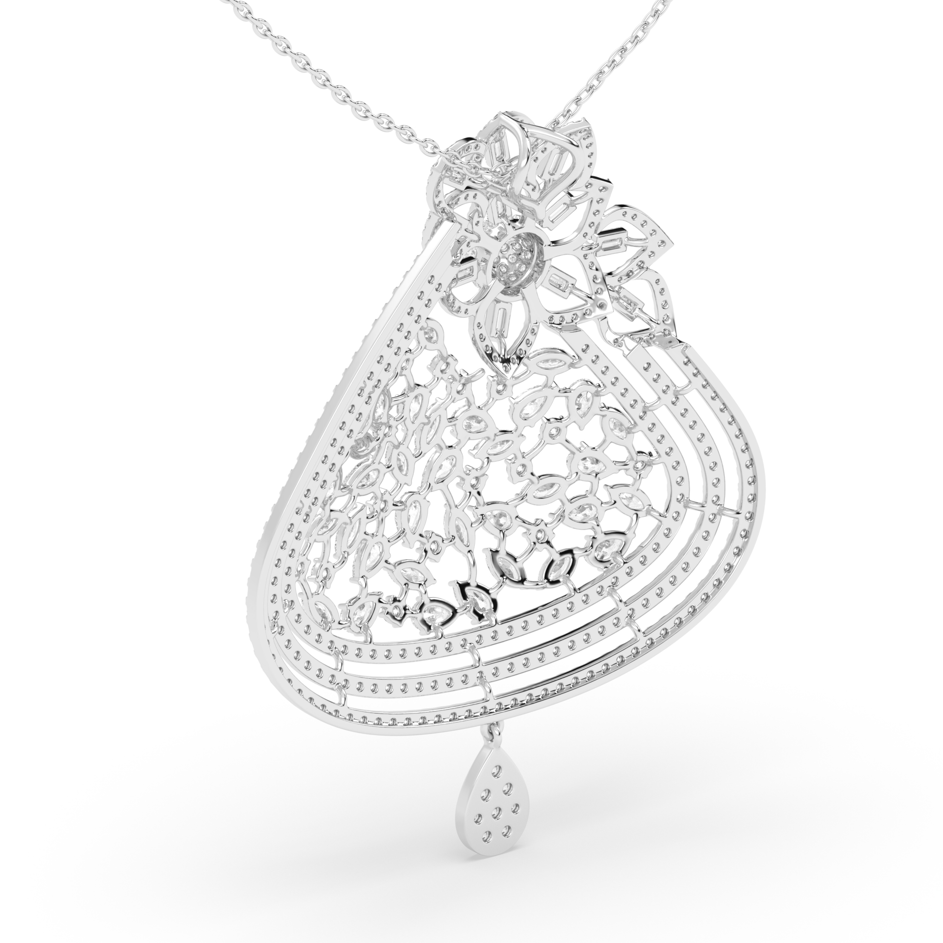 Baguette and Marquise Diamond Floral Cluster Pendant