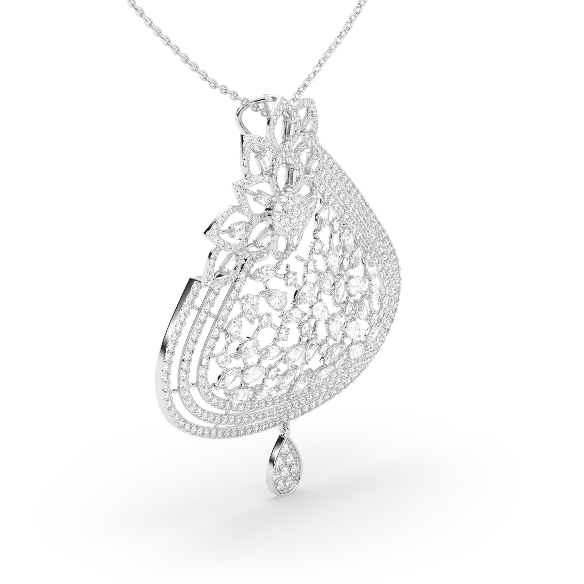 Baguette and Marquise Diamond Floral Cluster Pendant