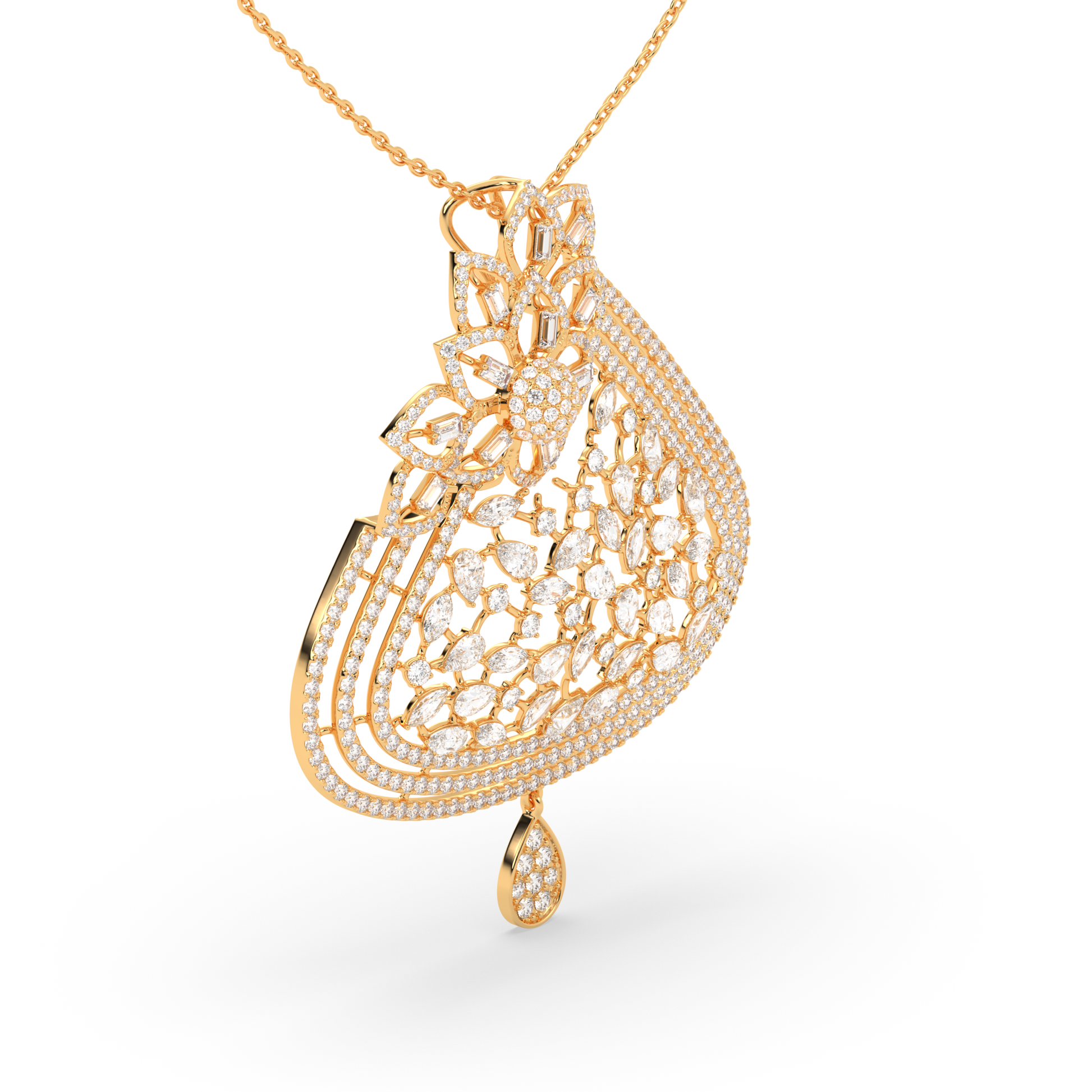 Baguette and Marquise Diamond Floral Cluster Pendant