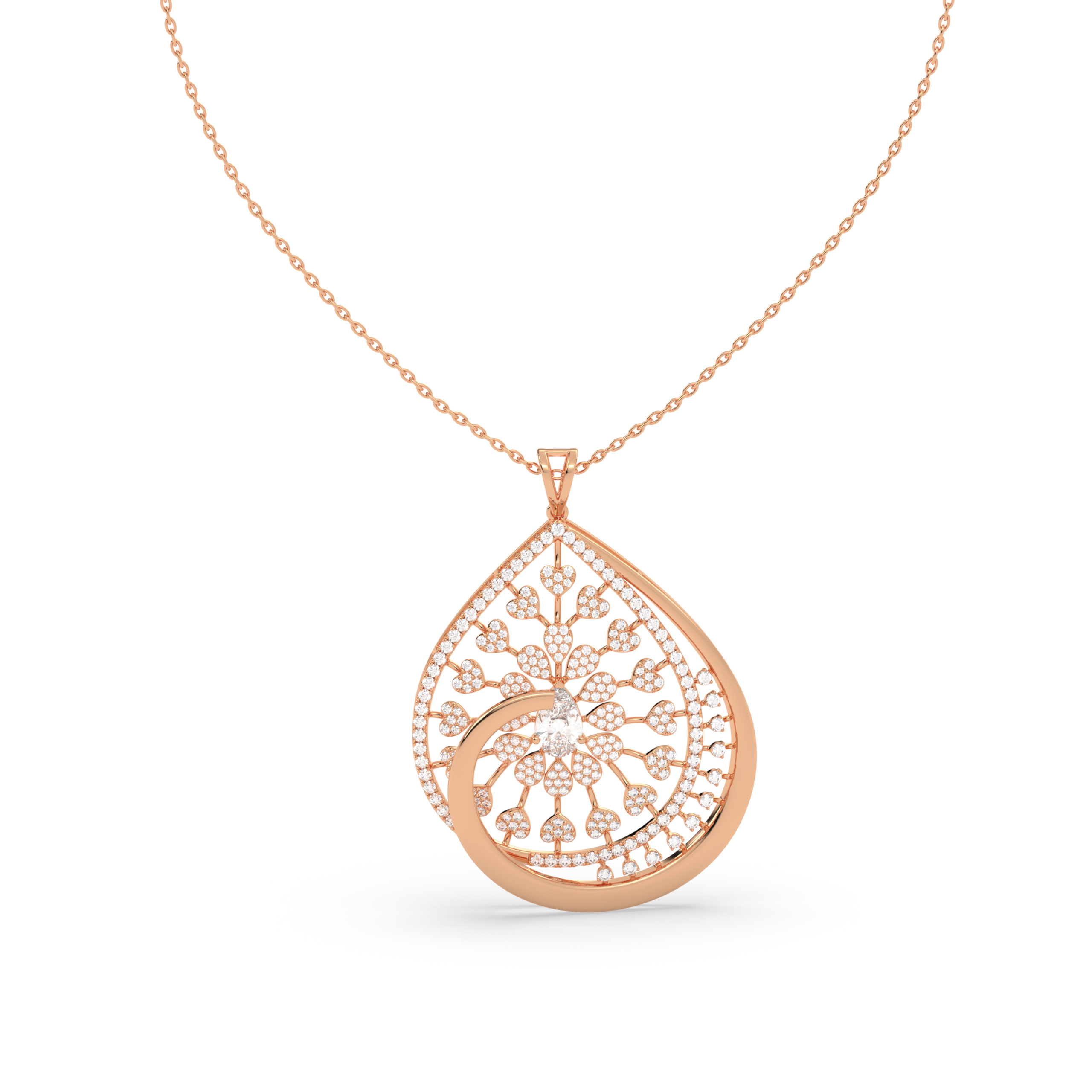 Teardrop Pendant with Pear Gemstone and Pavé Diamond Petals