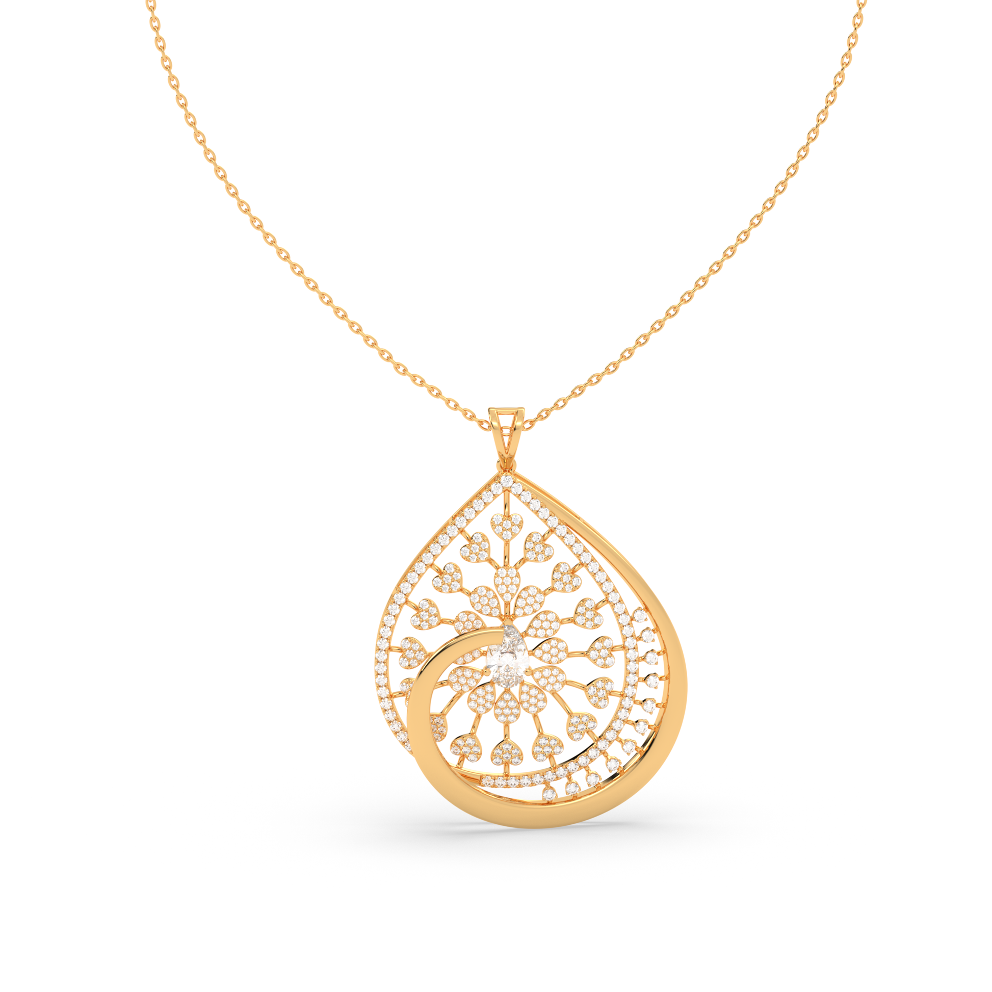Teardrop Pendant with Pear Gemstone and Pavé Diamond Petals