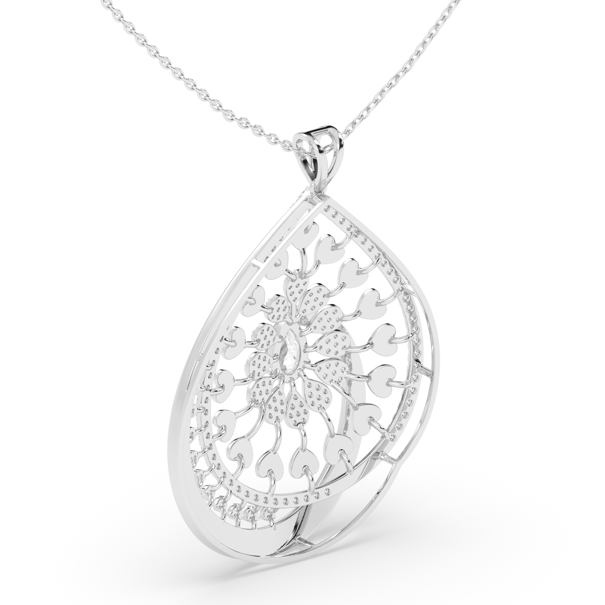 Teardrop Pendant with Pear Gemstone and Pavé Diamond Petals