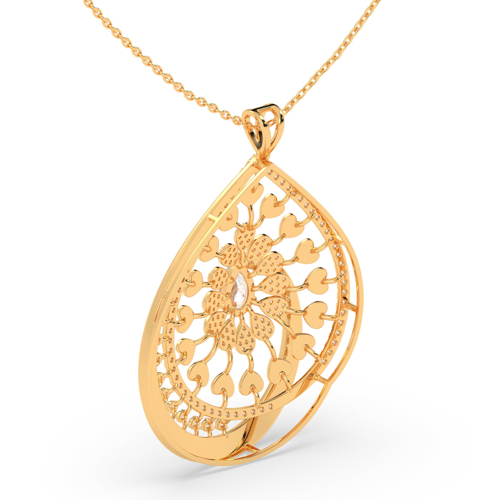 Teardrop Pendant with Pear Gemstone and Pavé Diamond Petals